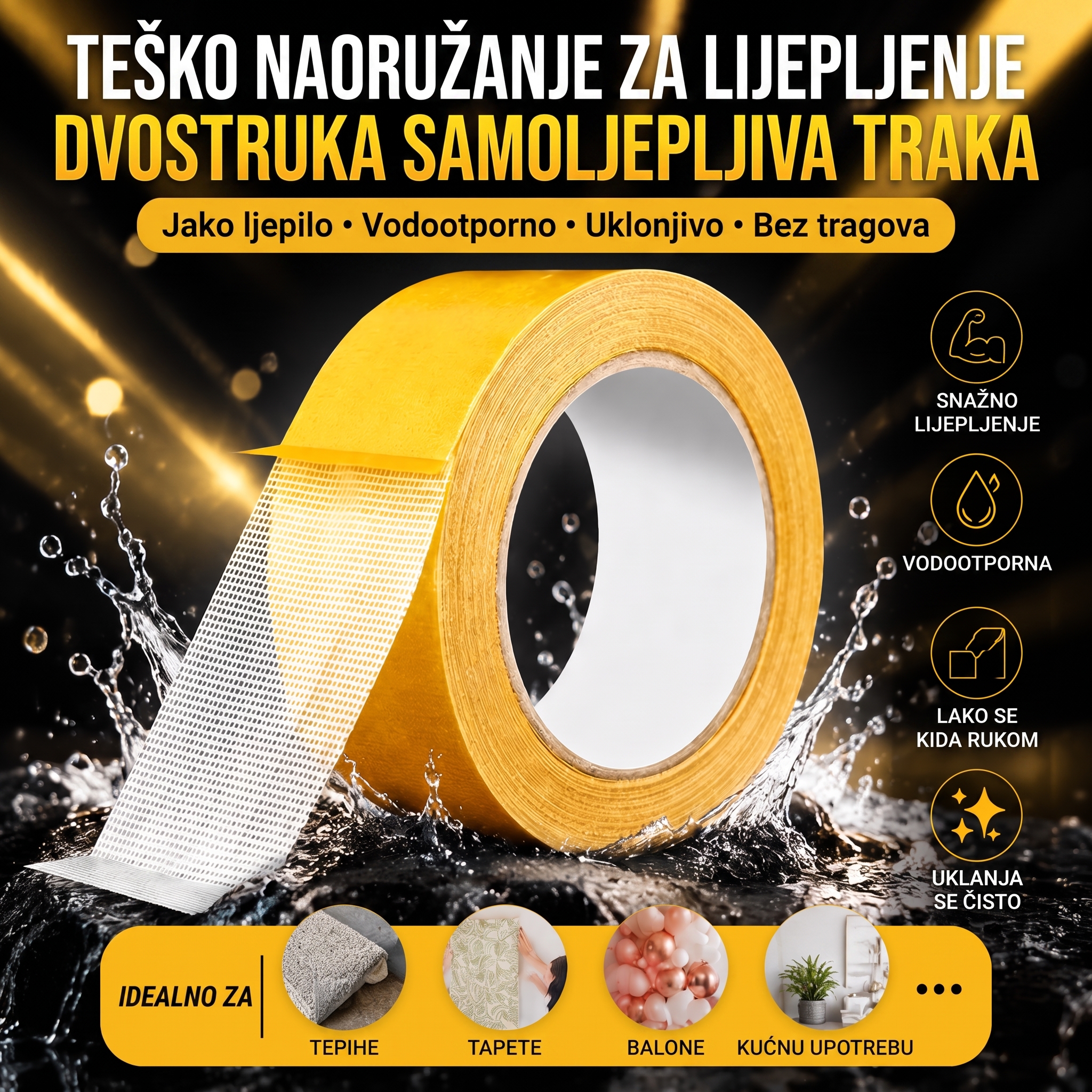 🔥🔥PKNEW® Izdržljiva obostrana ljepljiva traka🍇, snažno prianjanje, vodootporna i uklonjiva, bez tragova, idealna za tepihe, tapete, balone i kućnu upotrebu. 
