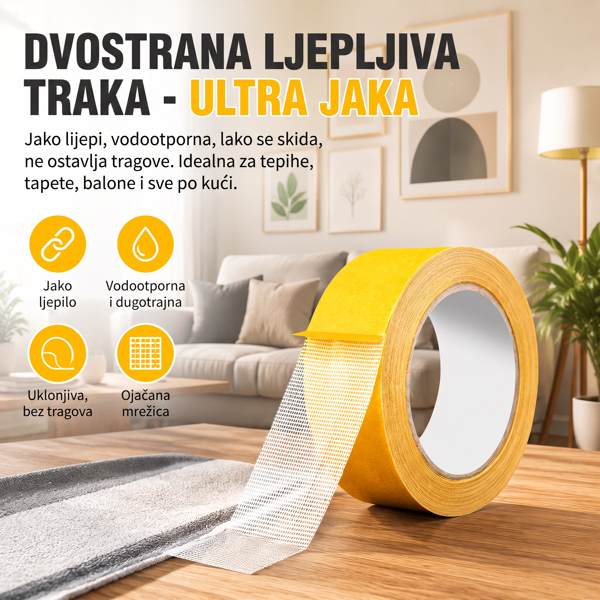 🔥🔥PKNEW® Izdržljiva obostrana ljepljiva traka🍇, snažno prianjanje, vodootporna i uklonjiva, bez tragova, idealna za tepihe, tapete, balone i kućnu upotrebu. 