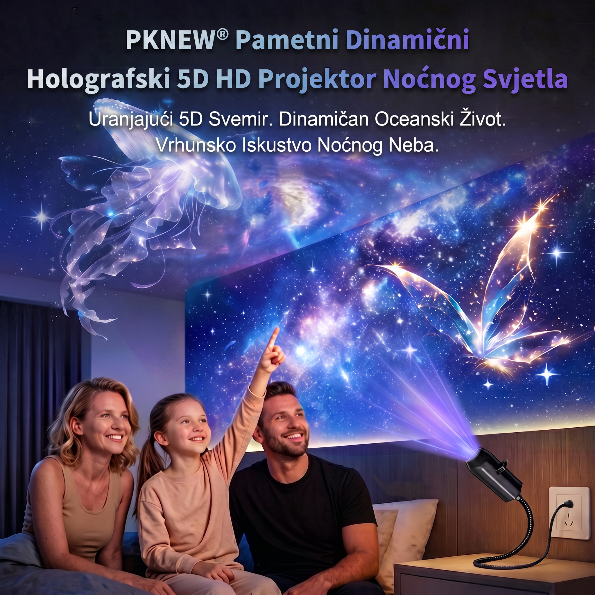 🔥🔥 PKNEW® Pametni HD projektor sljedeće generacije – Dinamički 5D holografski noćni projektor 💎