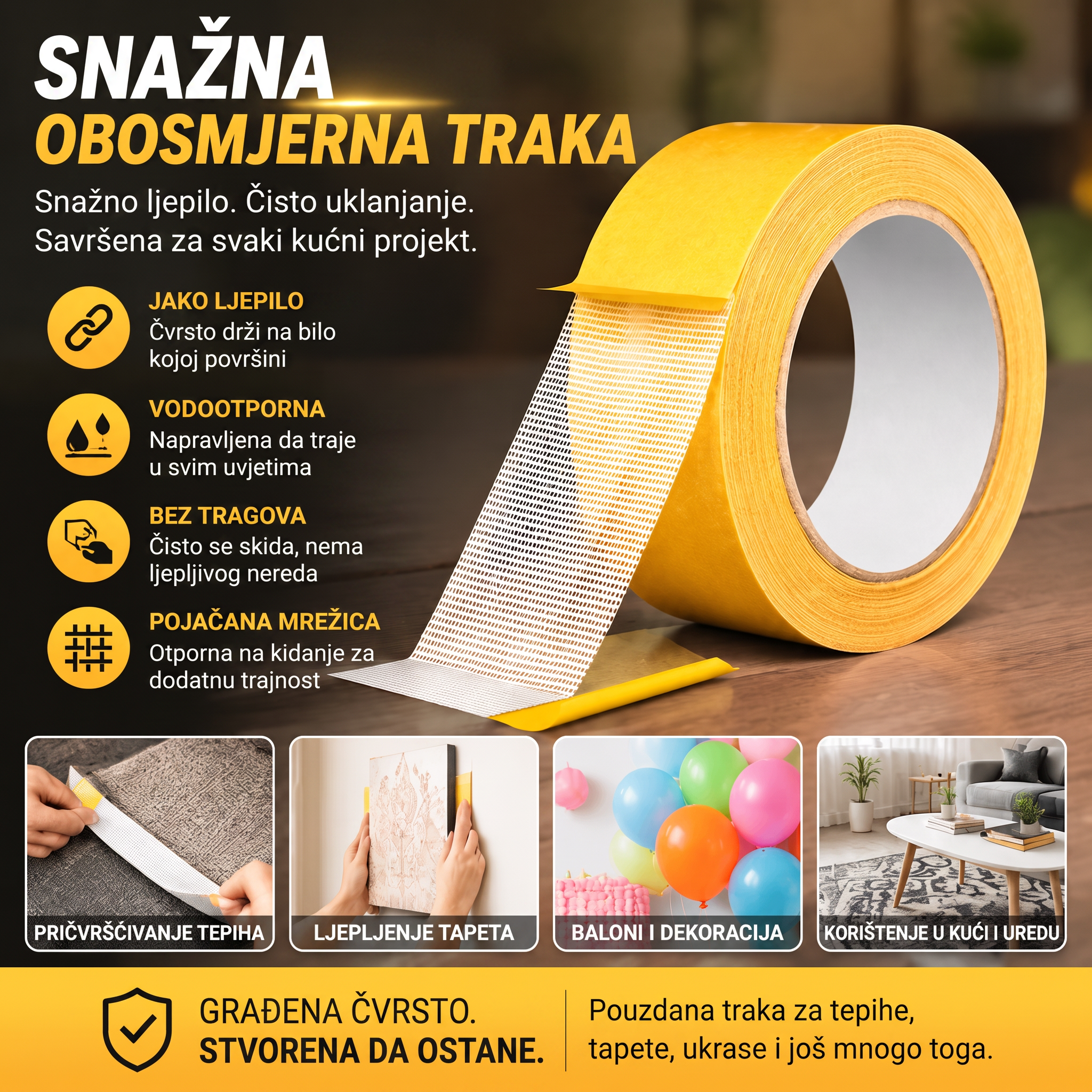 🔥🔥PKNEW® Izdržljiva obostrana ljepljiva traka🍇, snažno prianjanje, vodootporna i uklonjiva, bez tragova, idealna za tepihe, tapete, balone i kućnu upotrebu. 