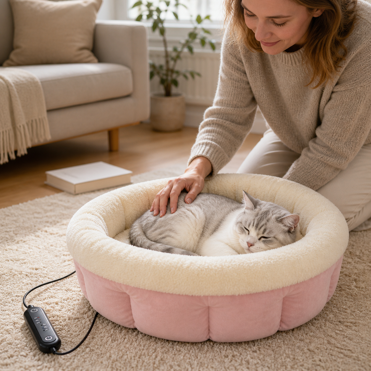 Snoarm CD50 20" USB Pet Heating Pad for Cats & Small Breeds - 3-Temp Waterproof Mat, 8-Hour Timer, Overheat Protection, Removable Cover (35cm Inner Space)