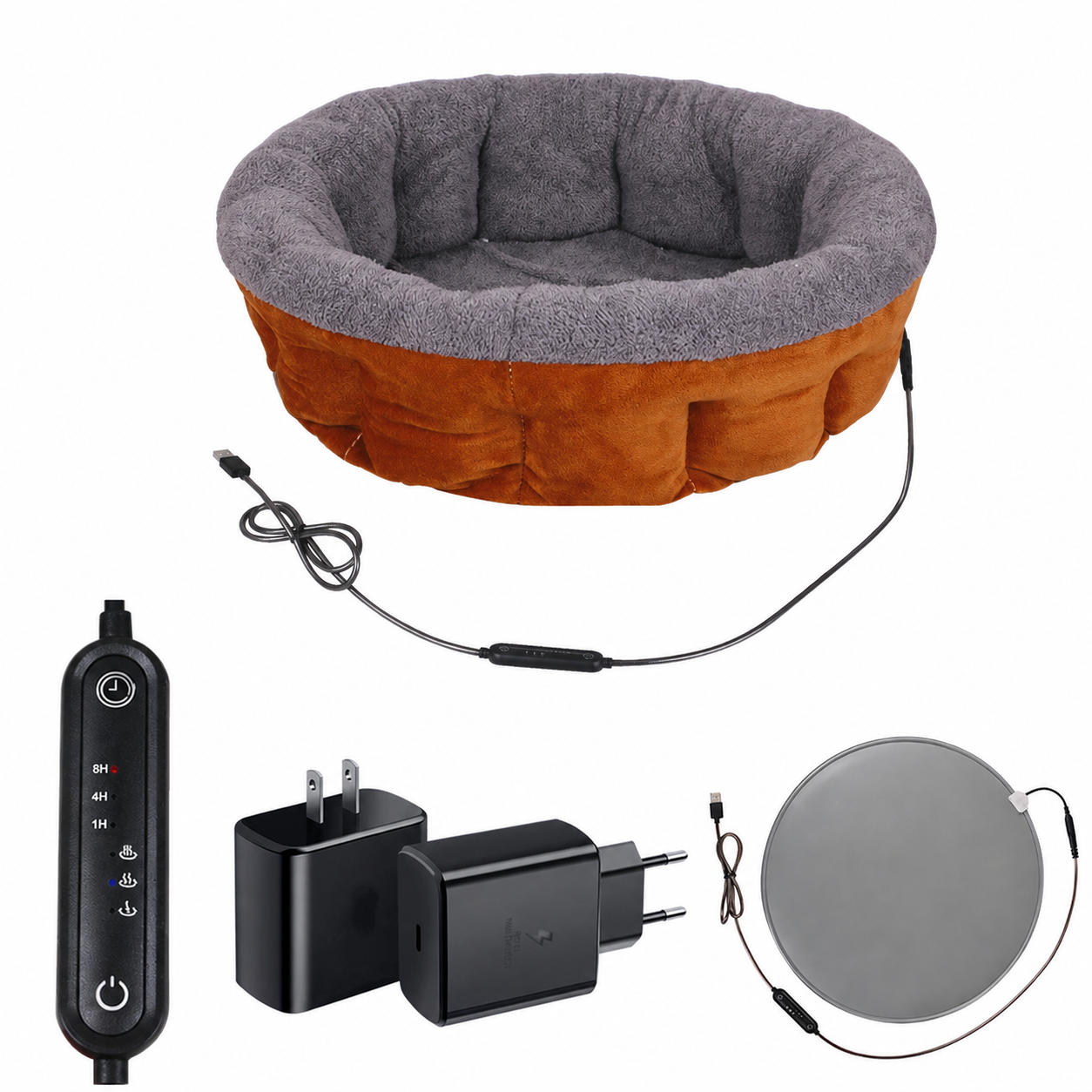 Snoarm CD50 20" USB Pet Heating Pad for Cats & Small Breeds - 3-Temp Waterproof Mat, 8-Hour Timer, Overheat Protection, Removable Cover (35cm Inner Space)