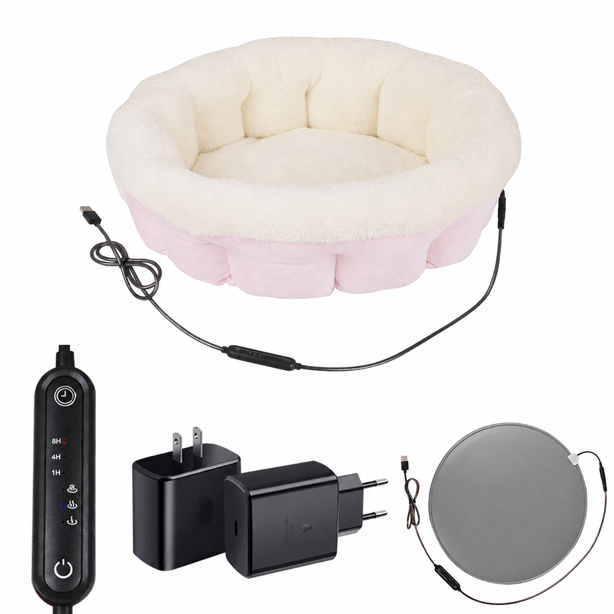 Snoarm CD50 20" USB Pet Heating Pad for Cats & Small Breeds - 3-Temp Waterproof Mat, 8-Hour Timer, Overheat Protection, Removable Cover (35cm Inner Space)