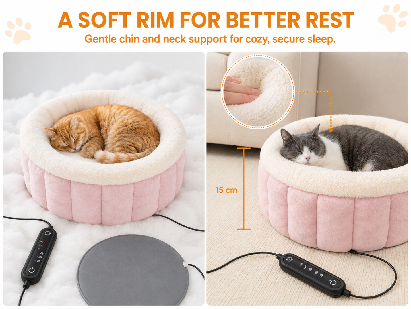 Snoarm CD50 20" USB Pet Heating Pad for Cats & Small Breeds - 3-Temp Waterproof Mat, 8-Hour Timer, Overheat Protection, Removable Cover (35cm Inner Space)