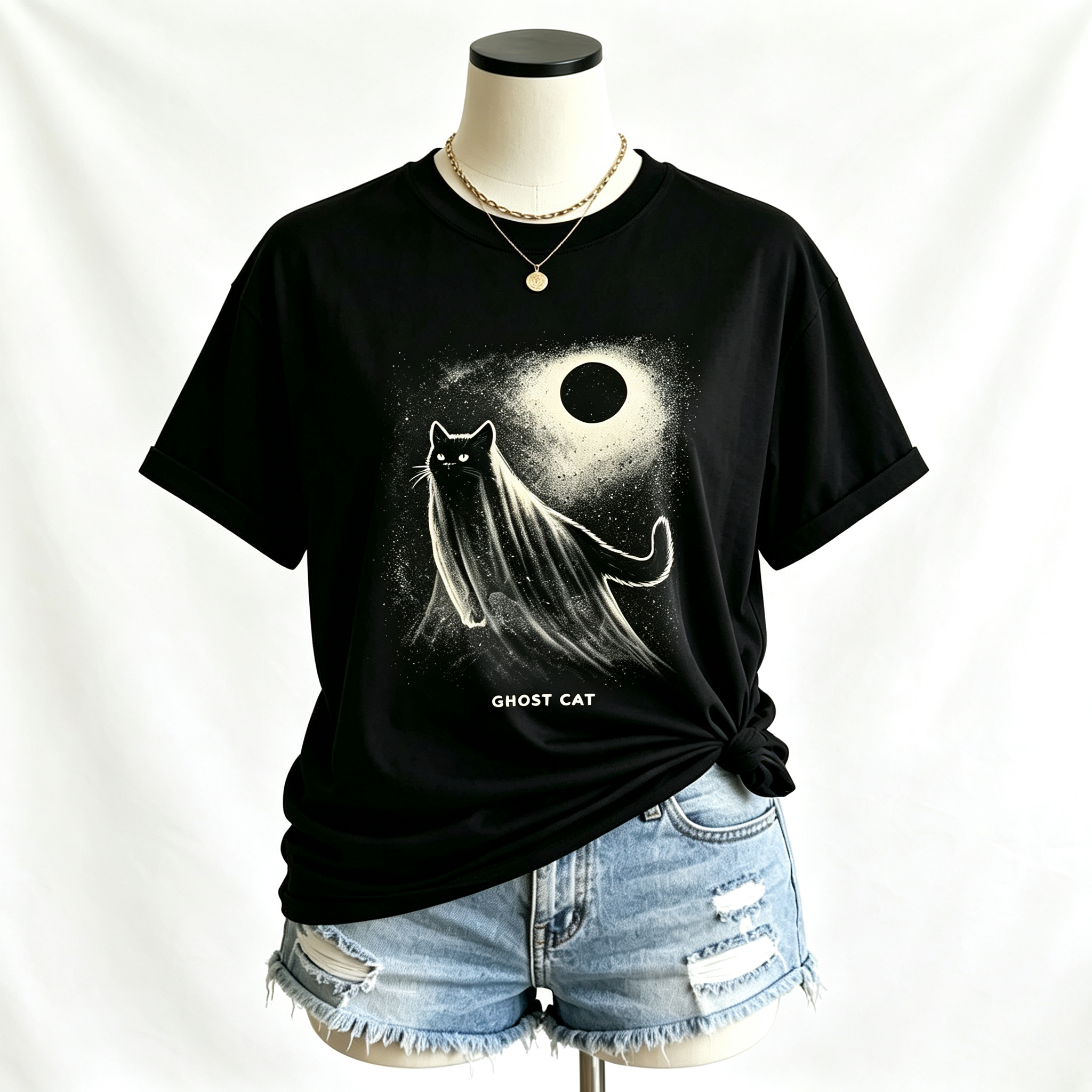 PShirt Black Cat Ghost 01 Halloween T-shirt
