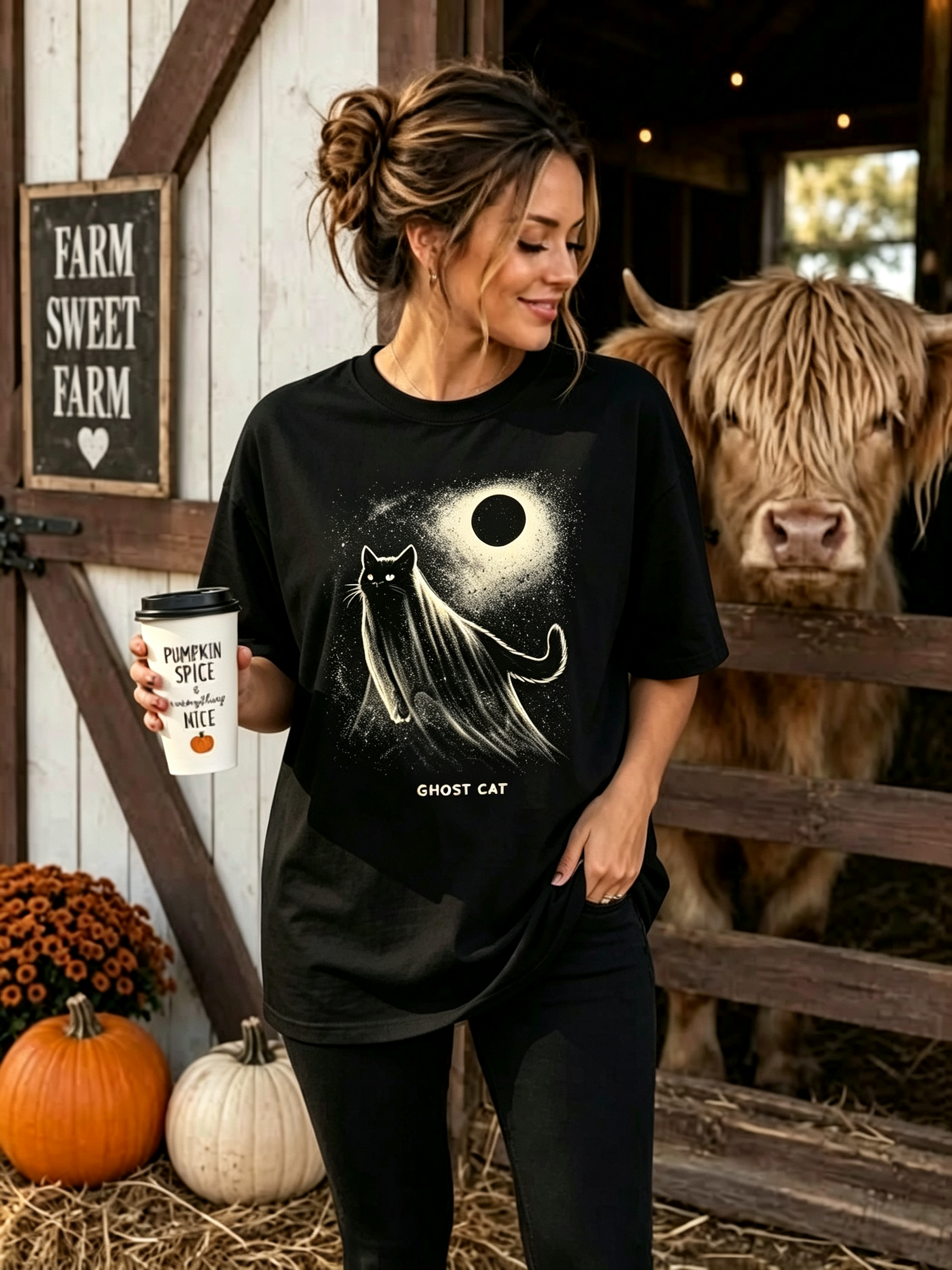 PShirt Black Cat Ghost 01 Halloween T-shirt
