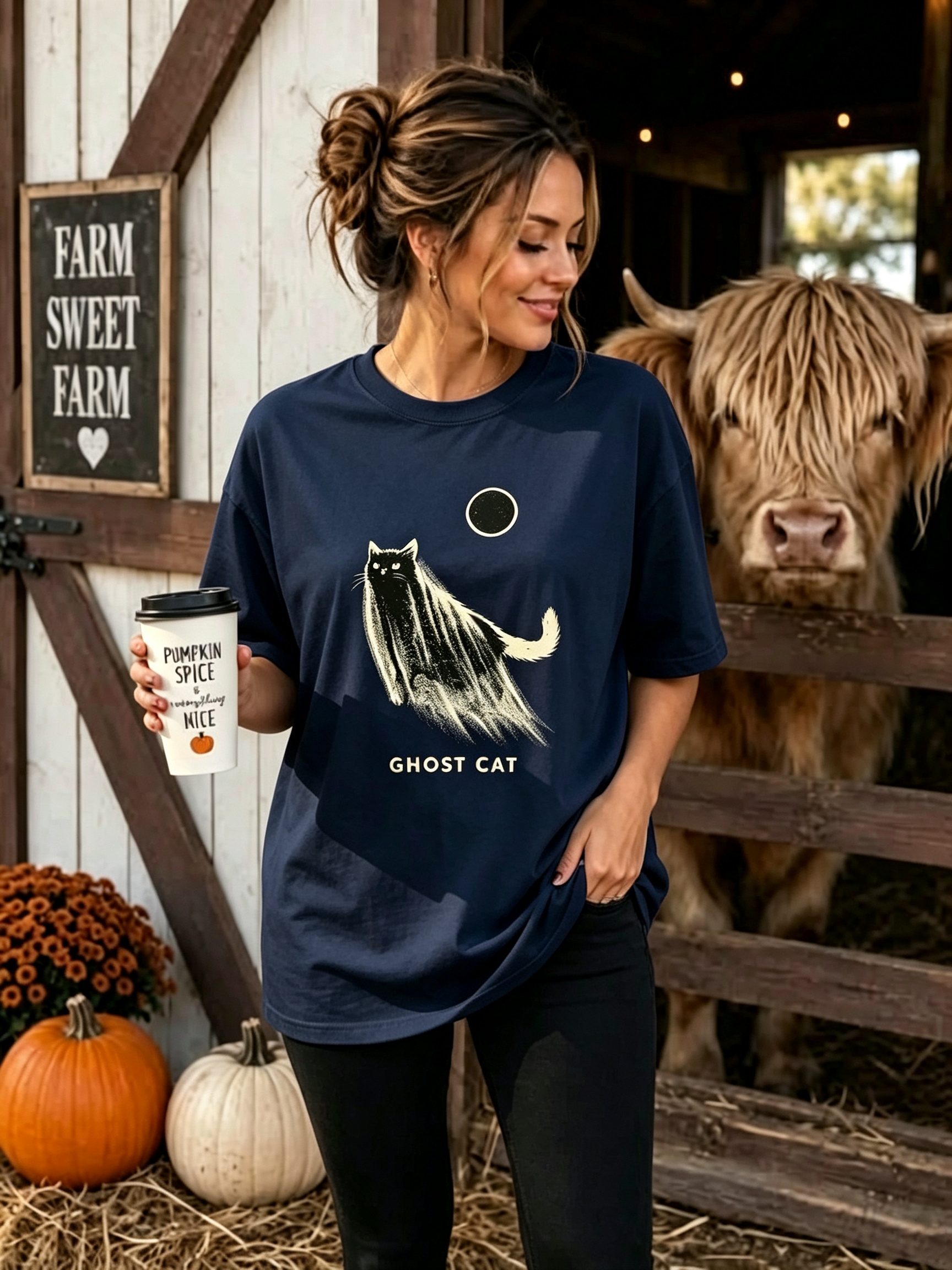 PShirt Black Cat Ghost 01 Halloween T-shirt