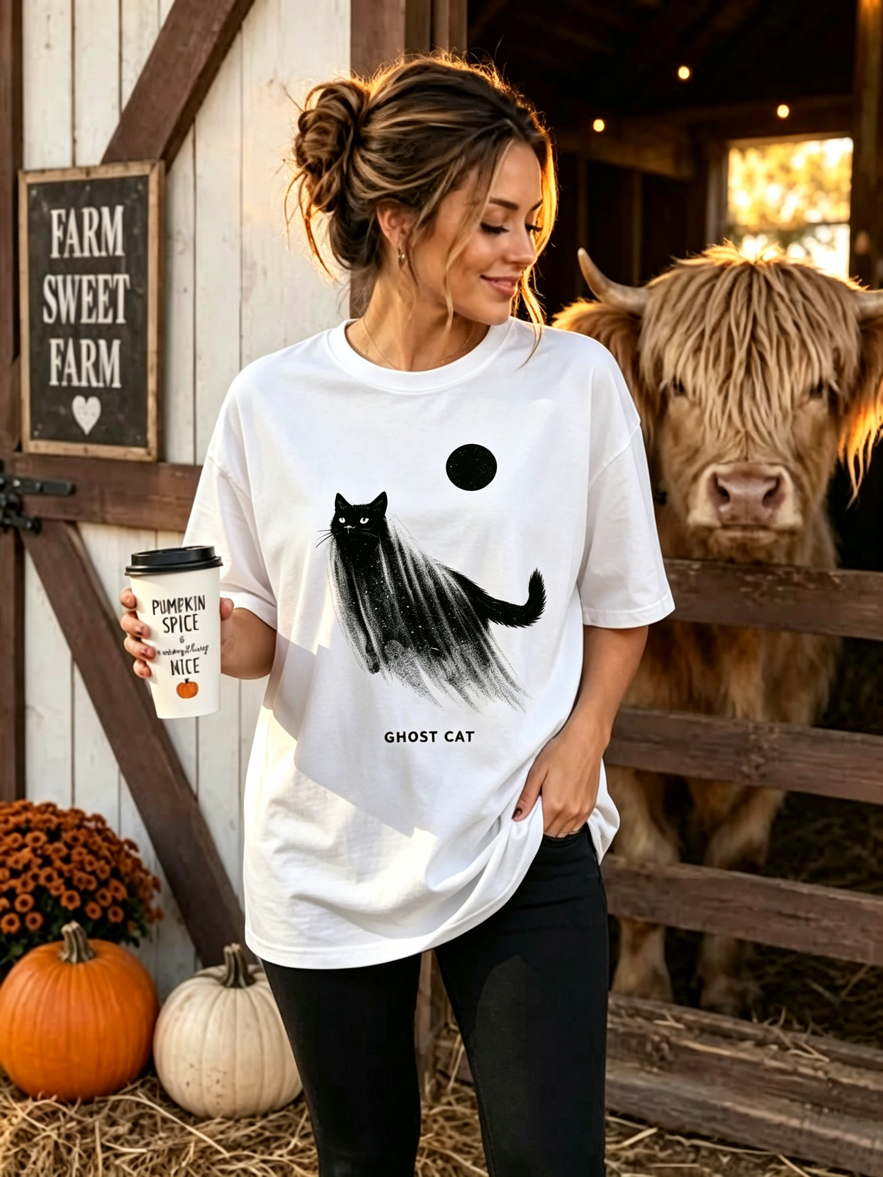 PShirt Black Cat Ghost 01 Halloween T-shirt