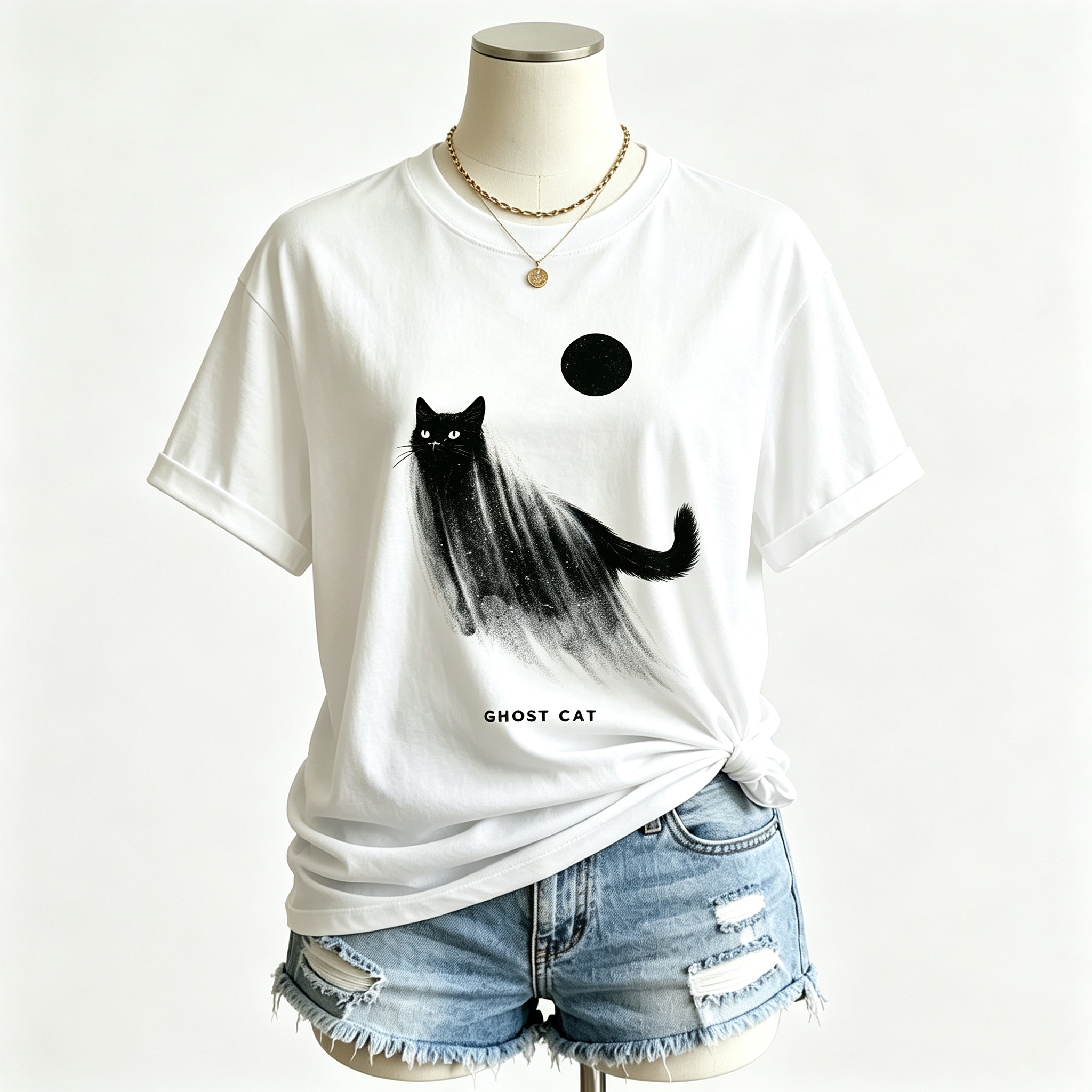 PShirt Black Cat Ghost 01 Halloween T-shirt