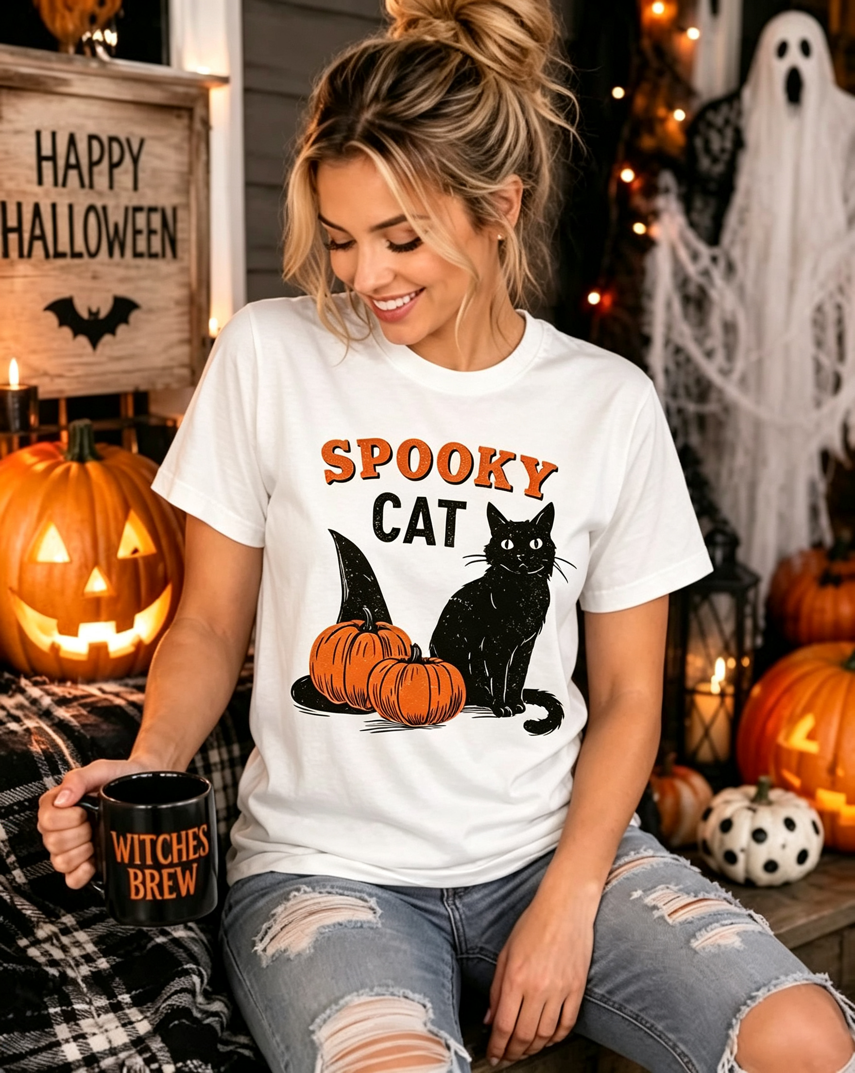 PShirt Black Cat Witch 01 Halloween T-shirt