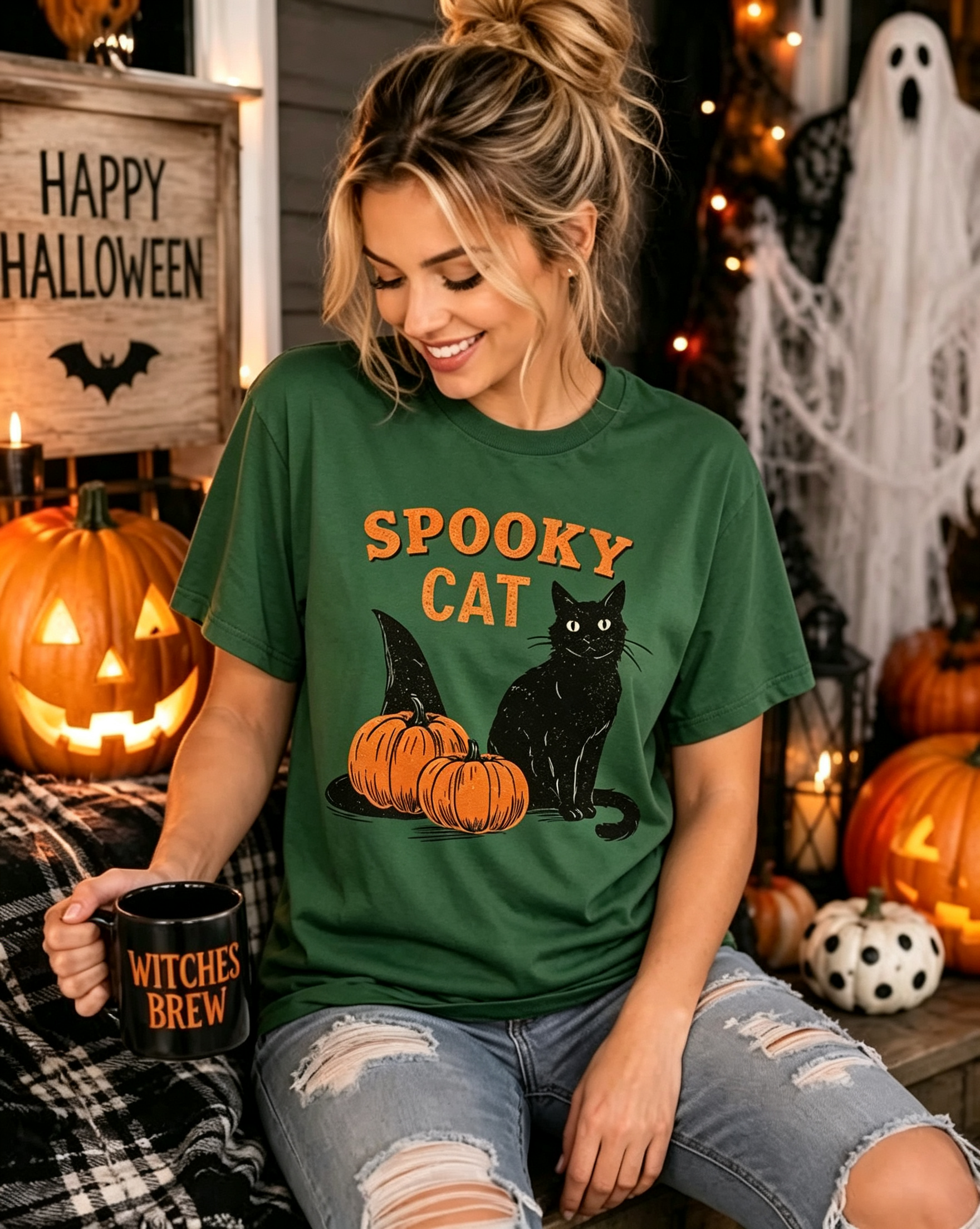 PShirt Black Cat Witch 01 Halloween T-shirt