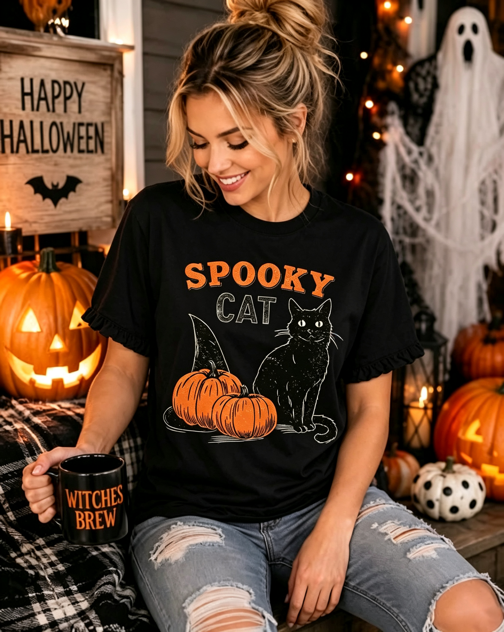 PShirt Black Cat Witch 01 Halloween T-shirt