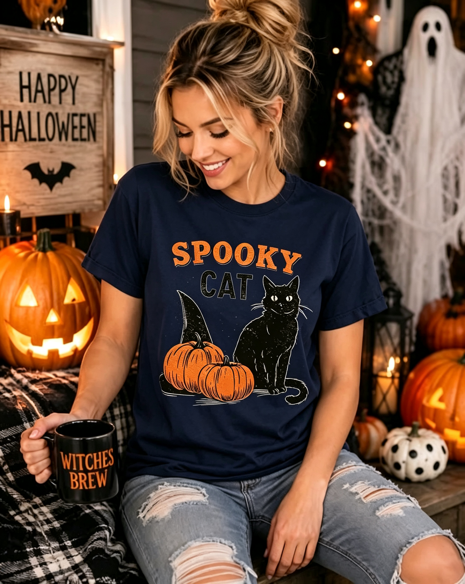 PShirt Black Cat Witch 01 Halloween T-shirt