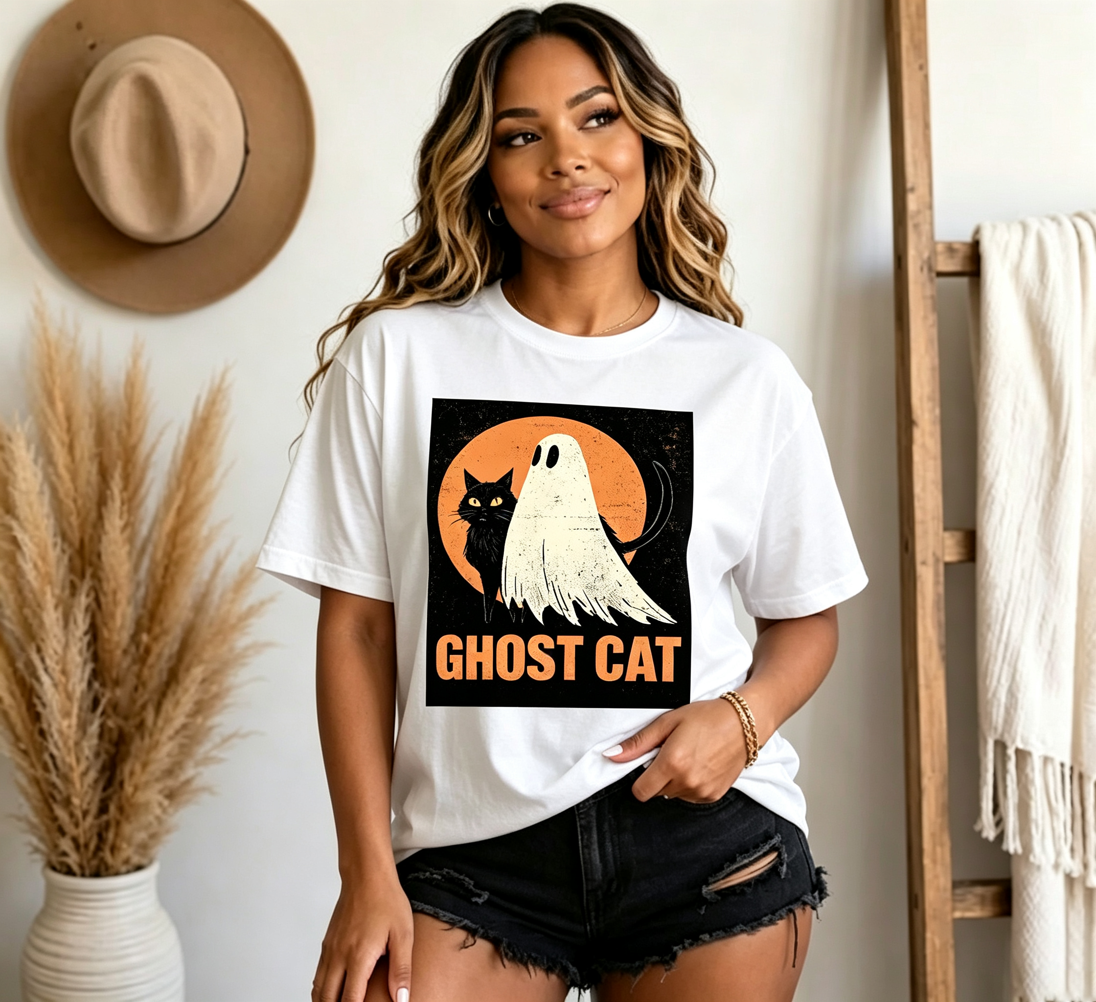 PShirt Black Cat Ghost 02 Halloween T-shirt