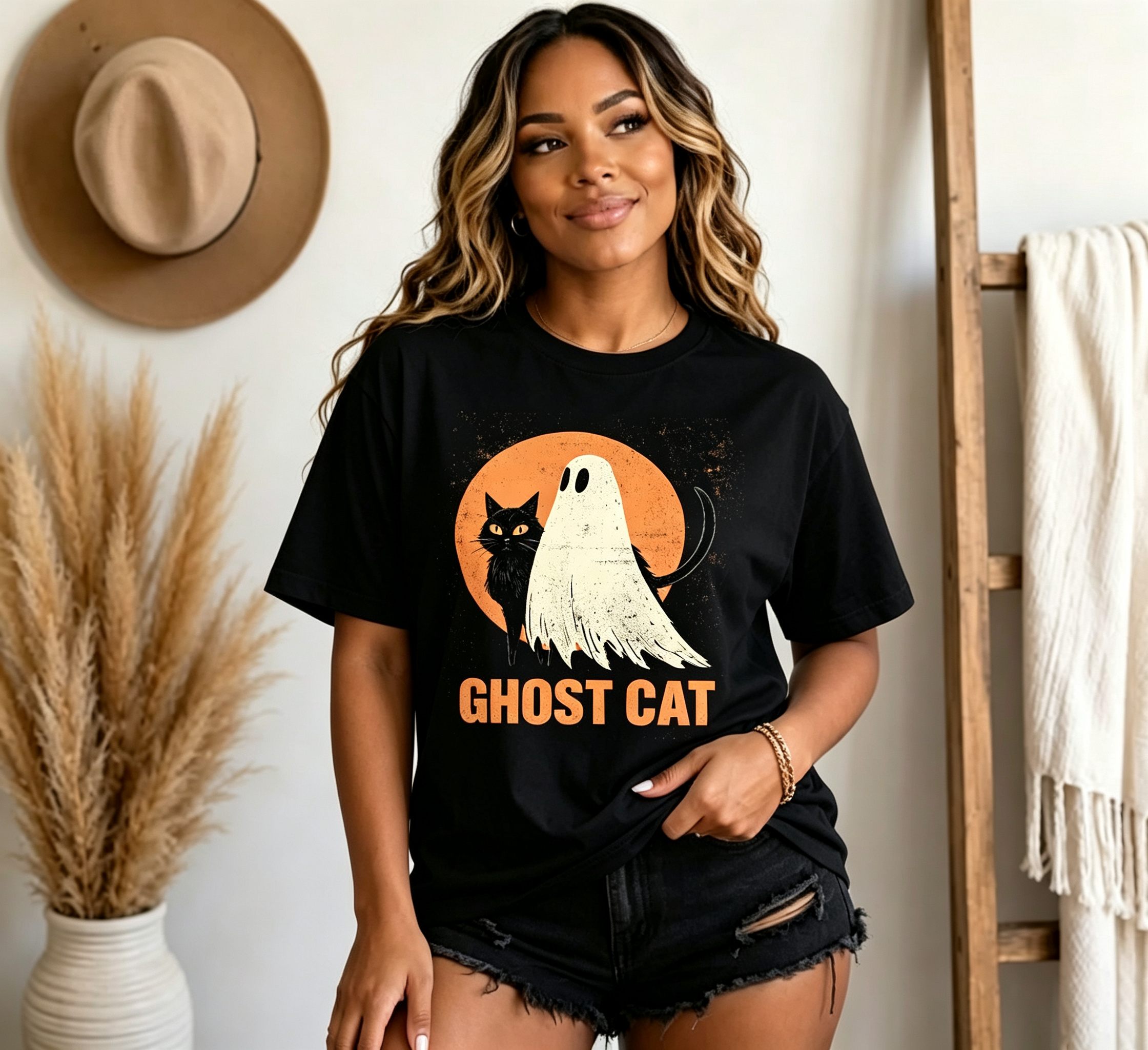 PShirt Black Cat Ghost 02 Halloween T-shirt