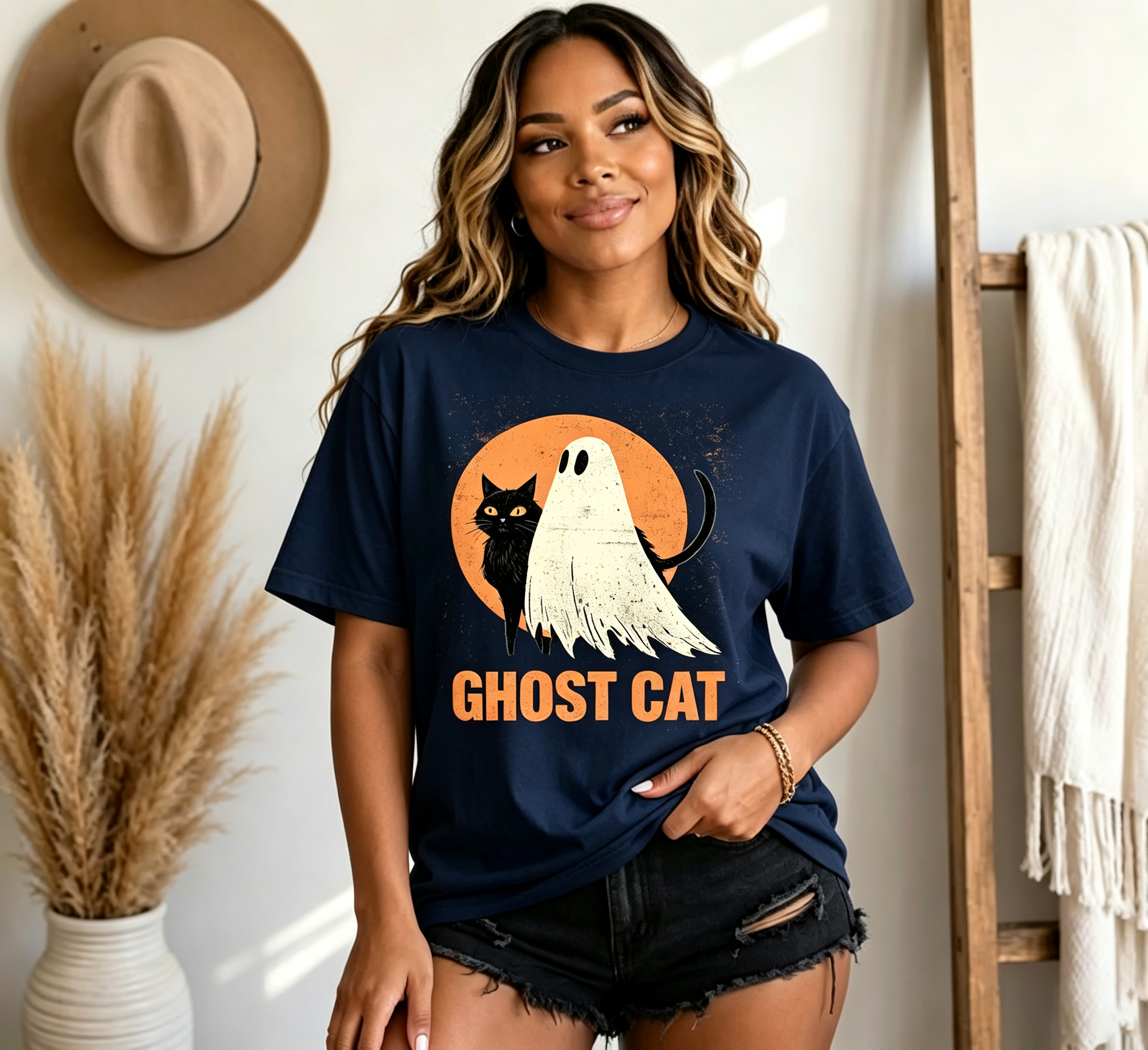 PShirt Black Cat Ghost 02 Halloween T-shirt