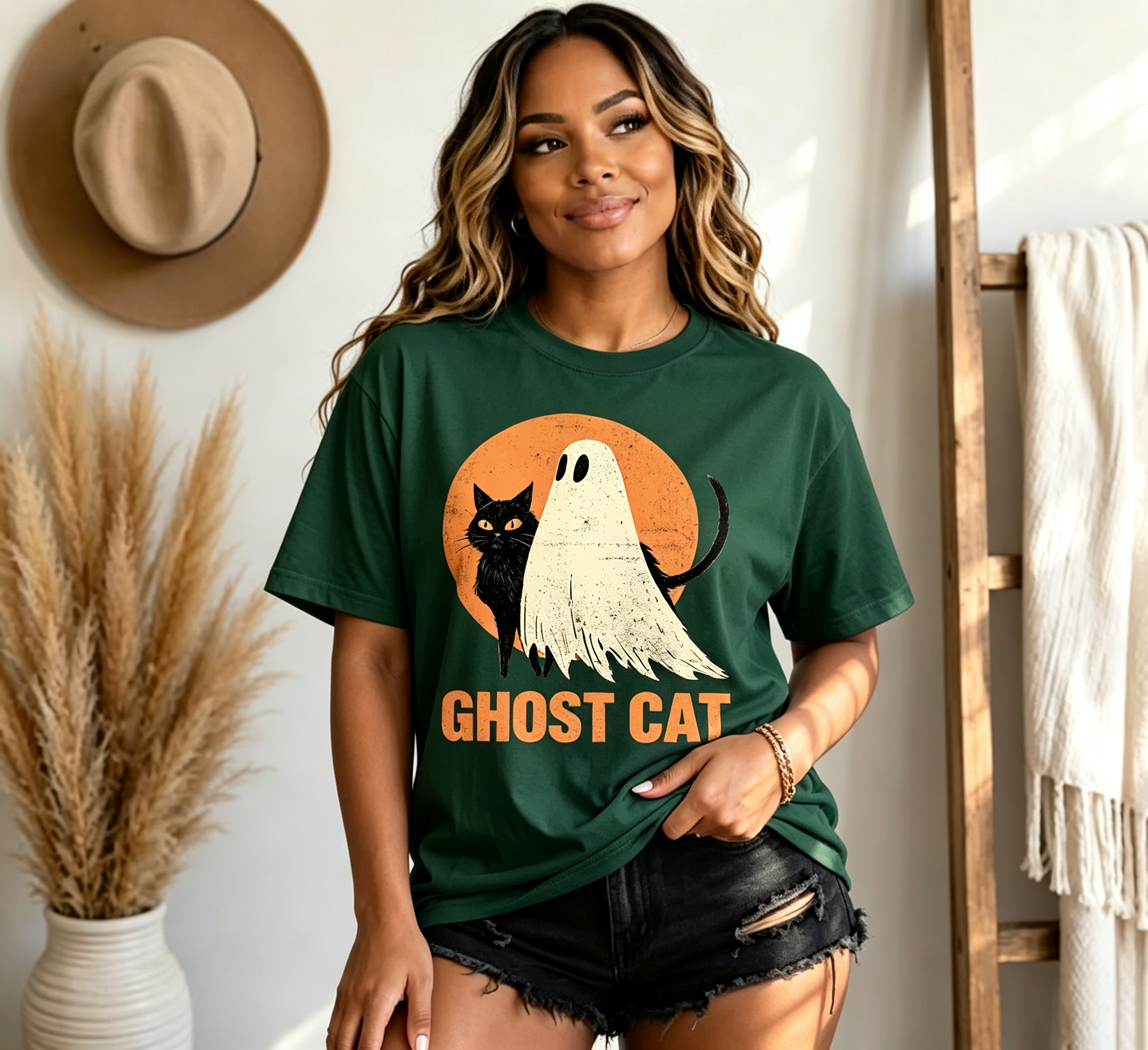 PShirt Black Cat Ghost 02 Halloween T-shirt