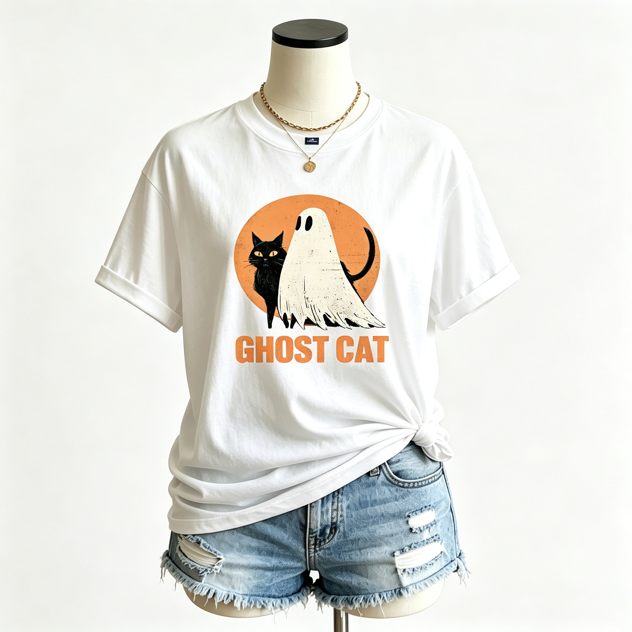 PShirt Black Cat Ghost 02 Halloween T-shirt