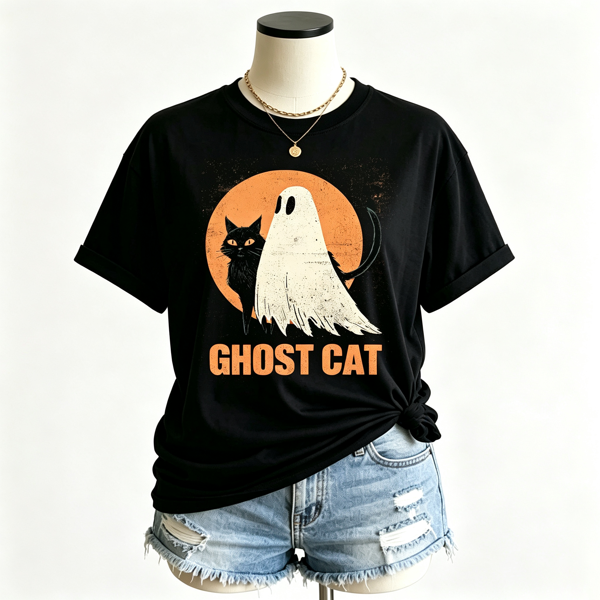 PShirt Black Cat Ghost 02 Halloween T-shirt