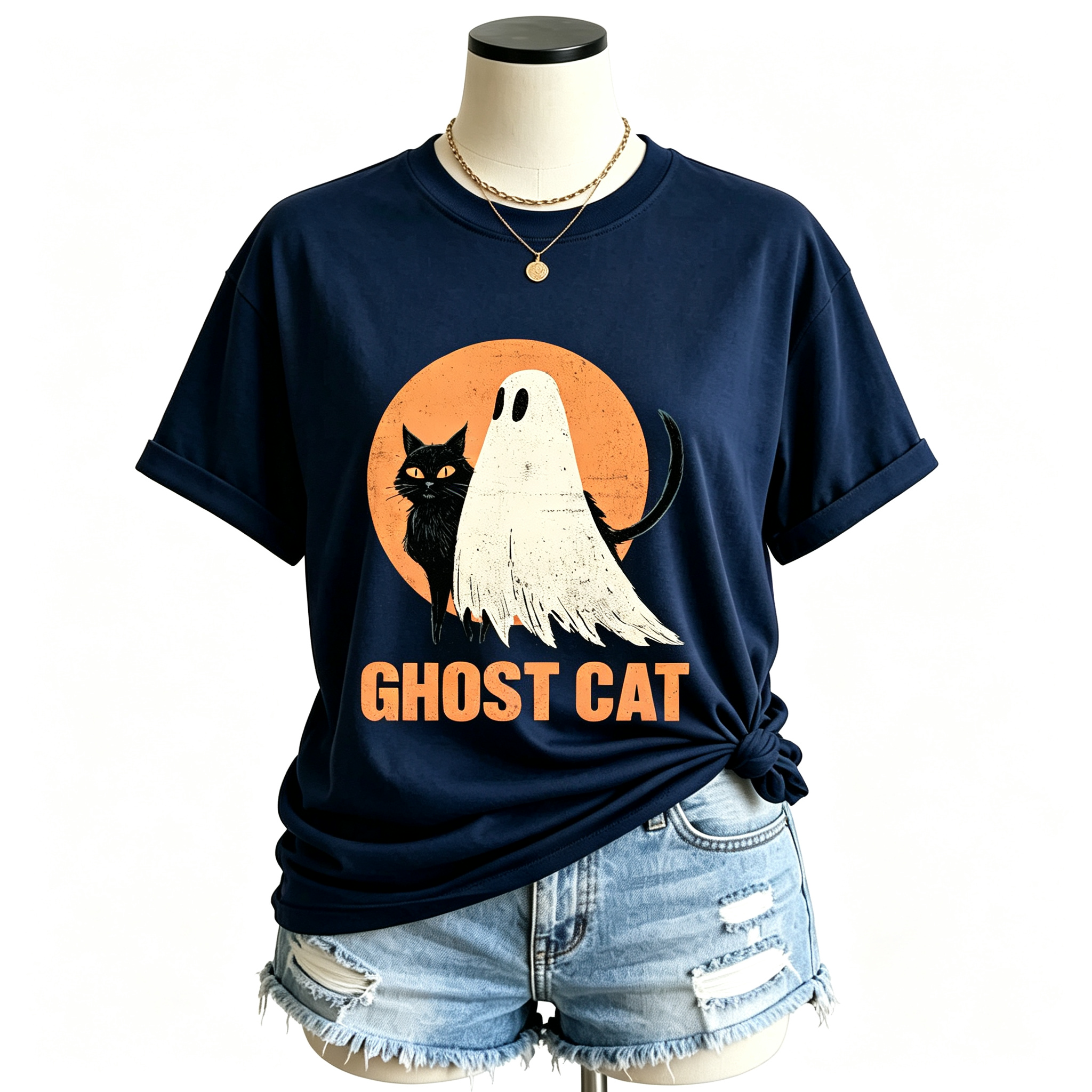 PShirt Black Cat Ghost 02 Halloween T-shirt