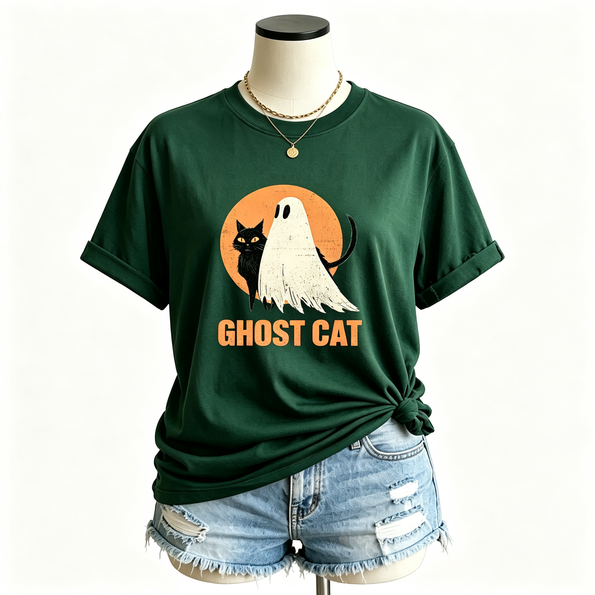 PShirt Black Cat Ghost 02 Halloween T-shirt