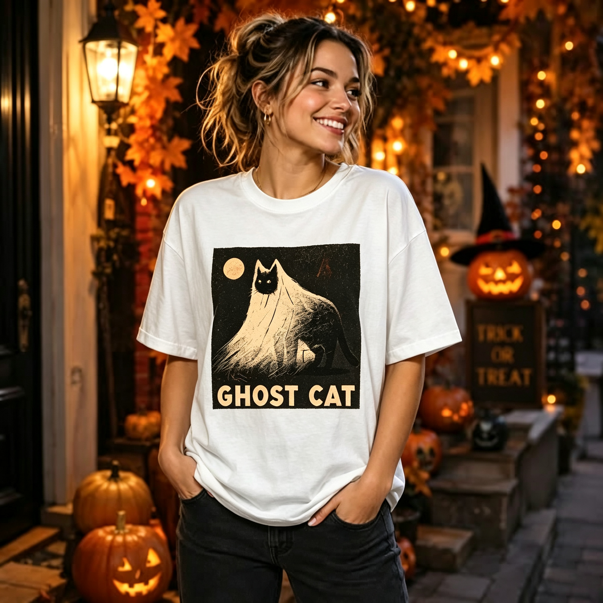 PShirt Black Cat Ghost 03 Halloween T-shirt