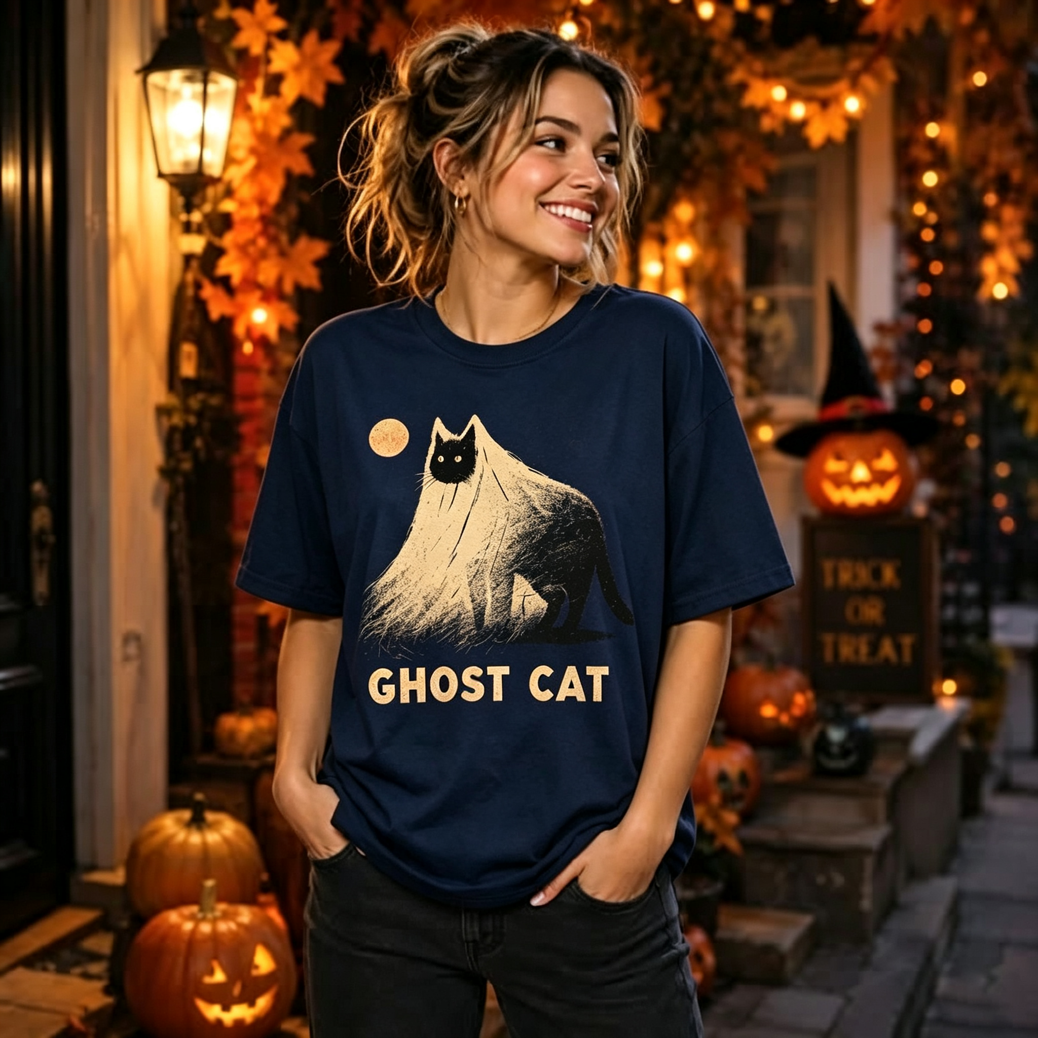 PShirt Black Cat Ghost 03 Halloween T-shirt