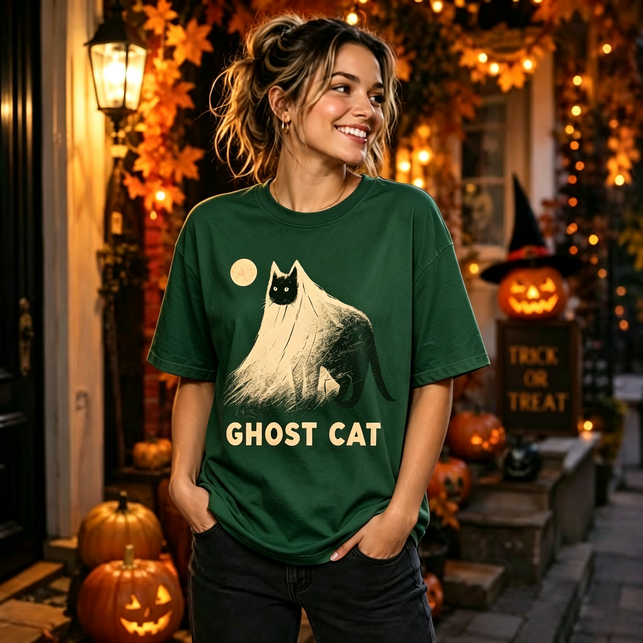 PShirt Black Cat Ghost 03 Halloween T-shirt