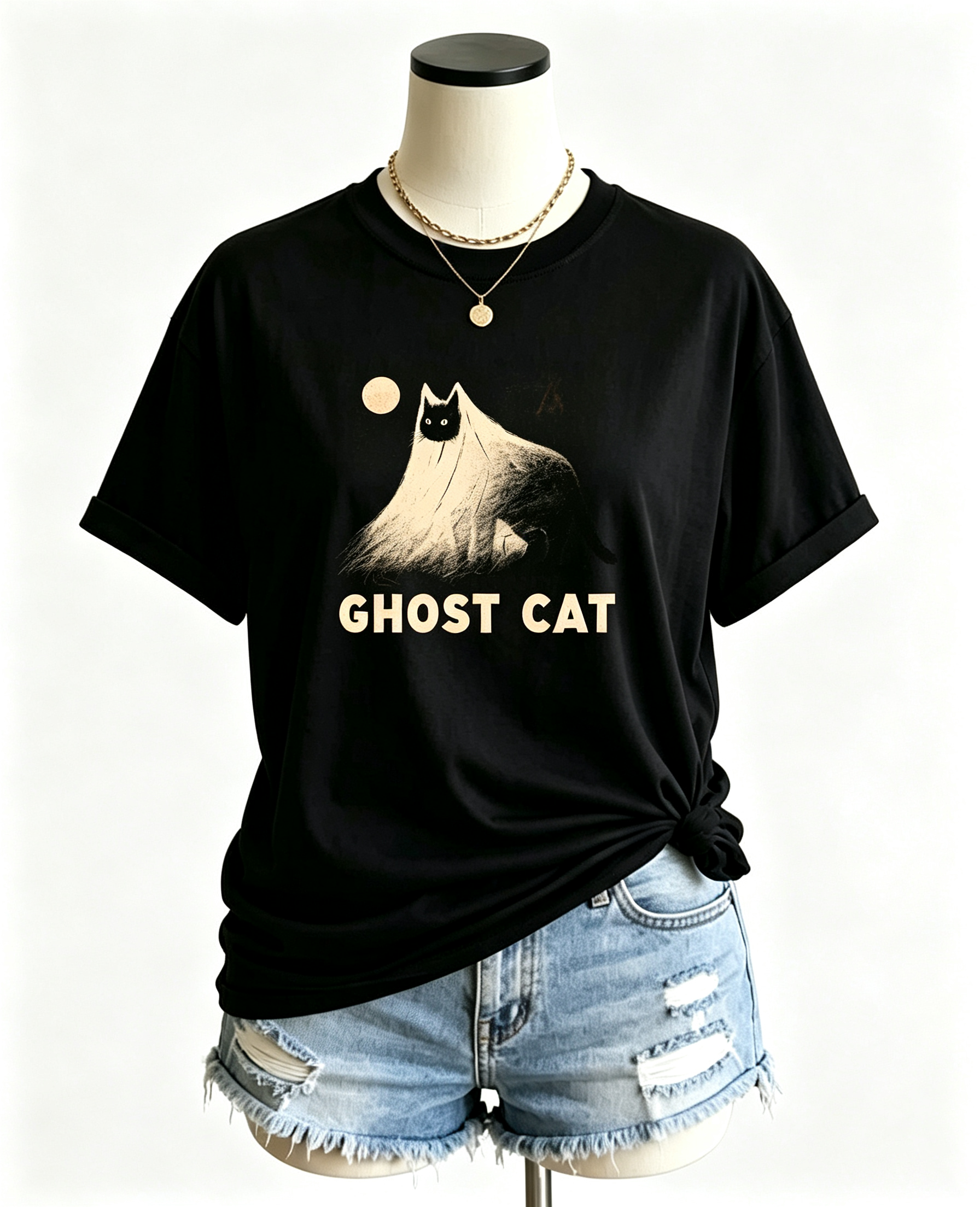 PShirt Black Cat Ghost 03 Halloween T-shirt