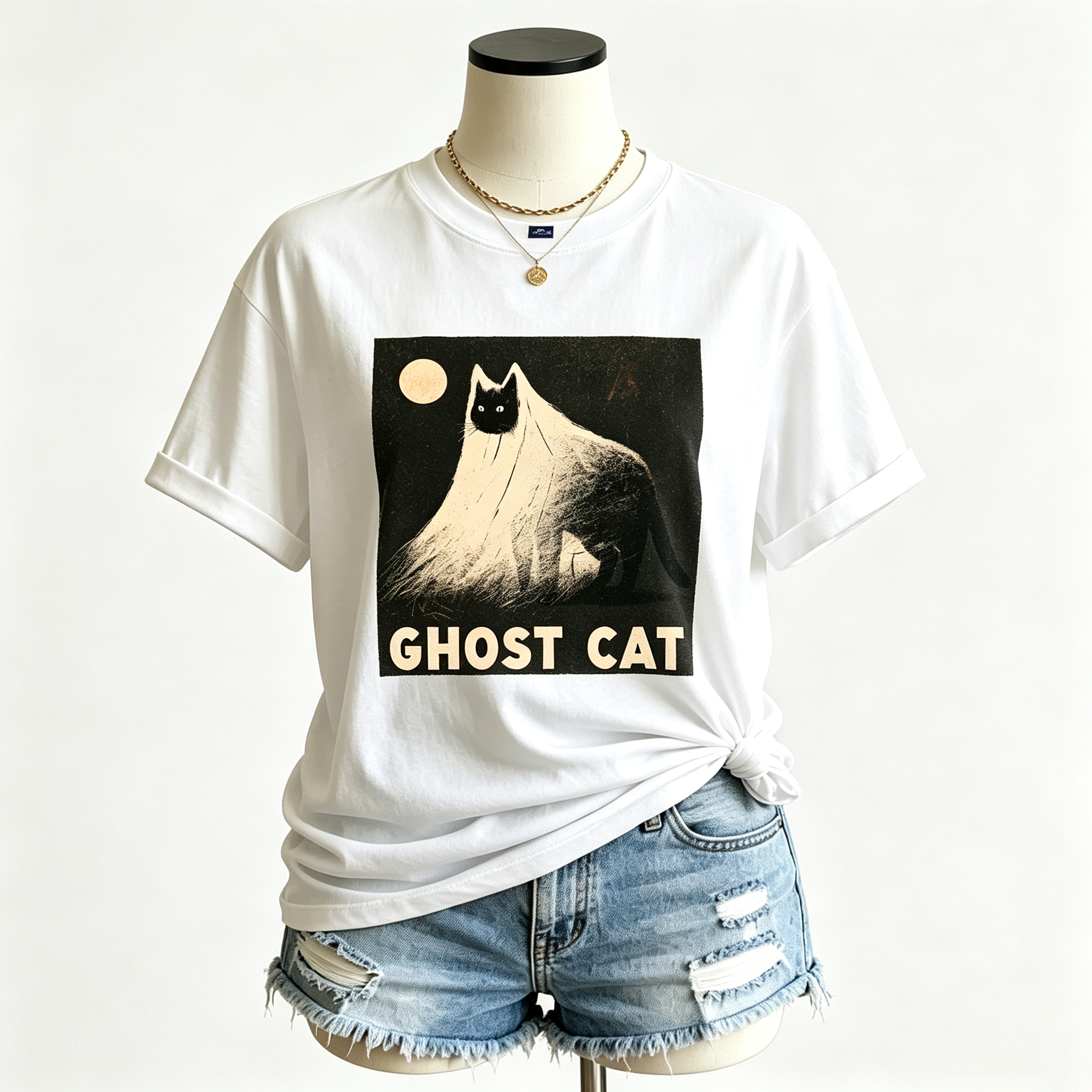 PShirt Black Cat Ghost 03 Halloween T-shirt