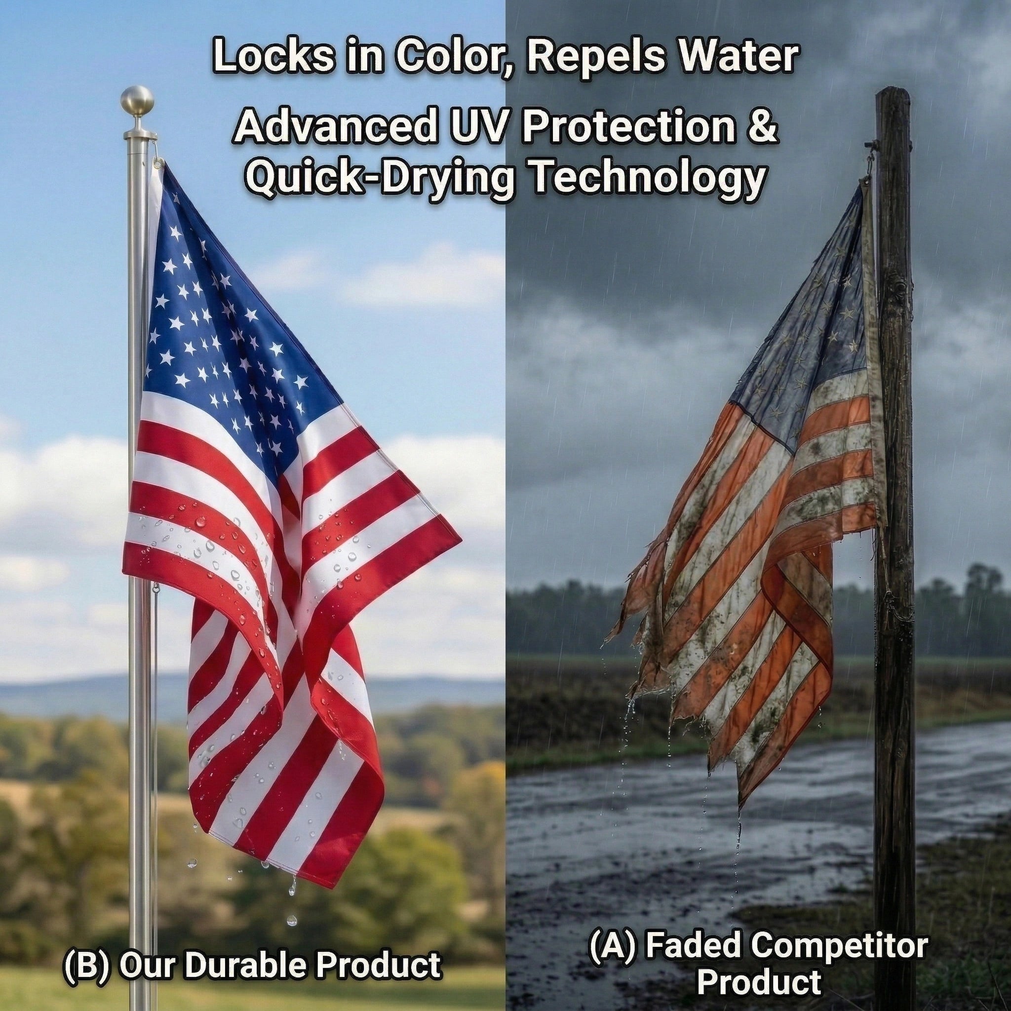 Water resistant American flag in rain