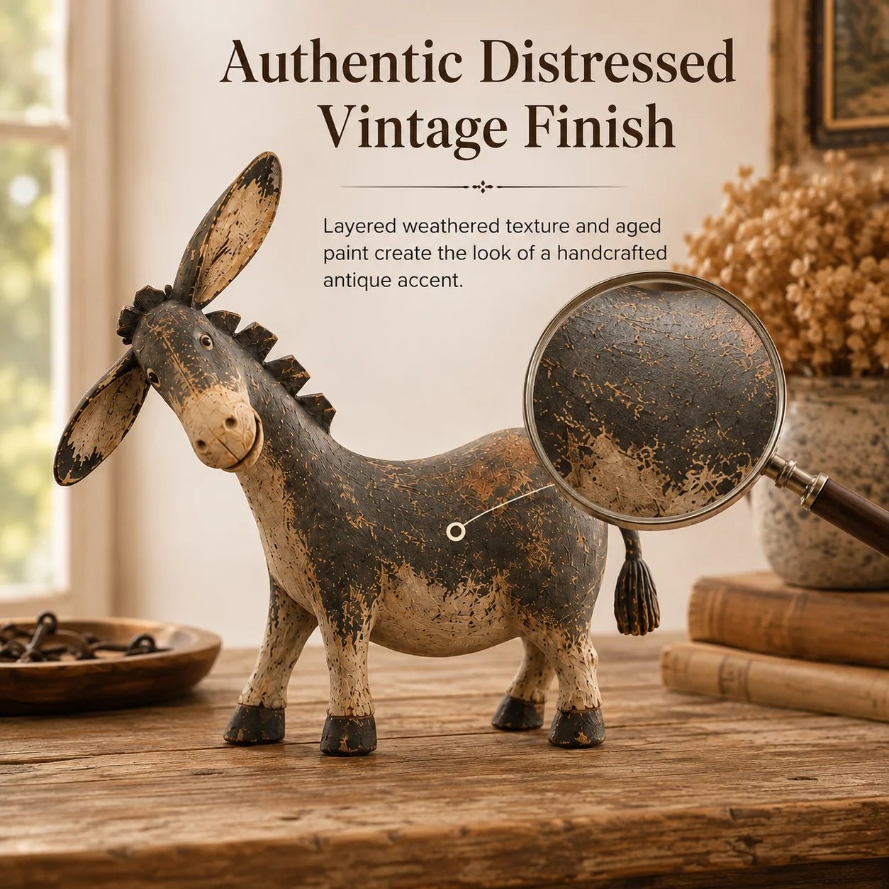 Distressed vintage donkey finish