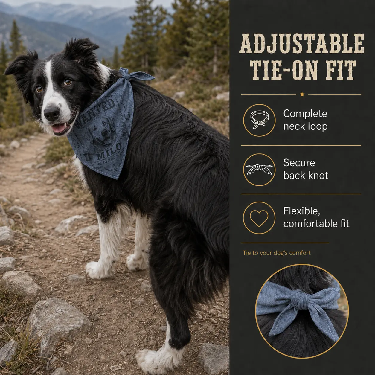 custom western wanted dog bandana with pet portrait and name