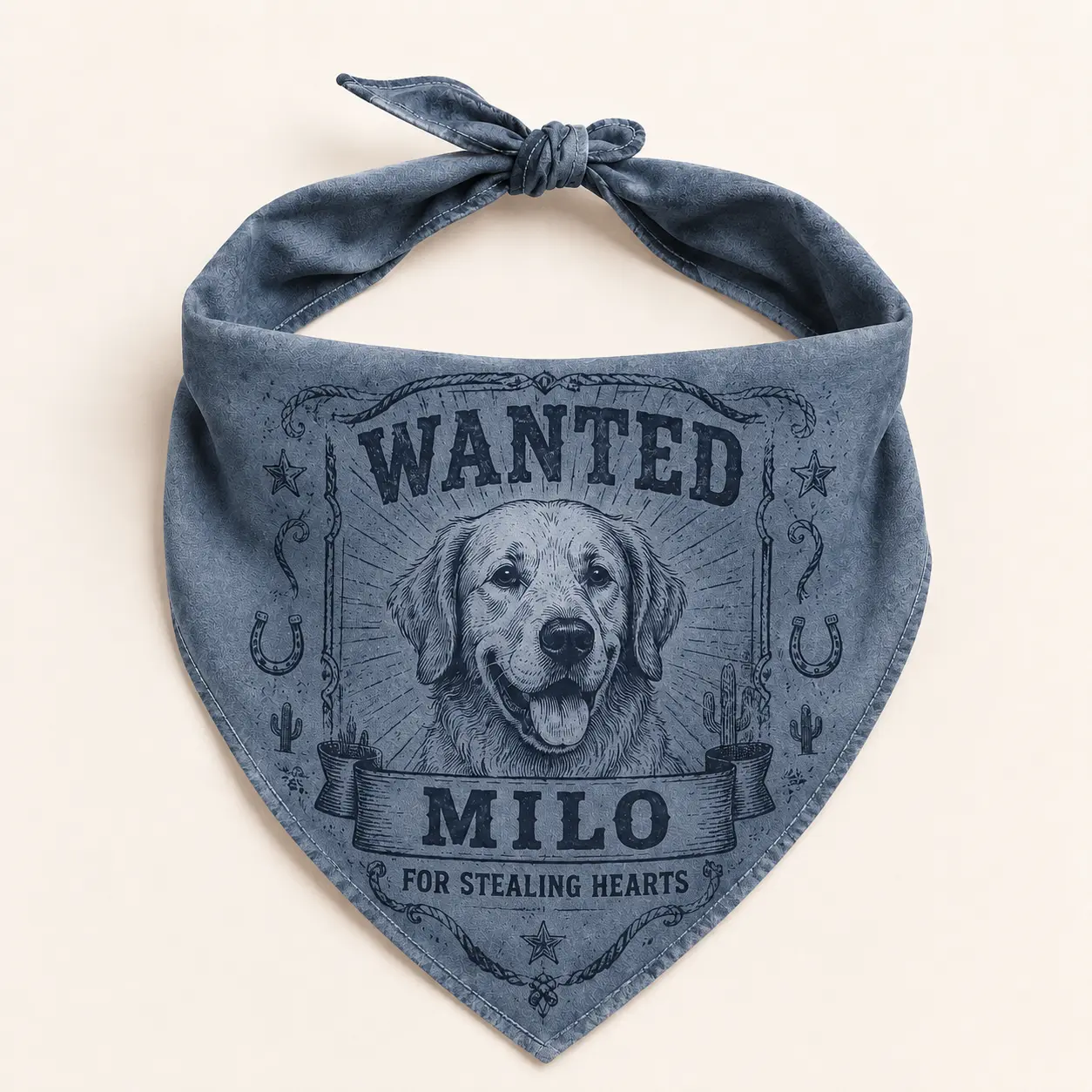 Western Wanted Dog Bandana – Custom Pet Portrait & Name