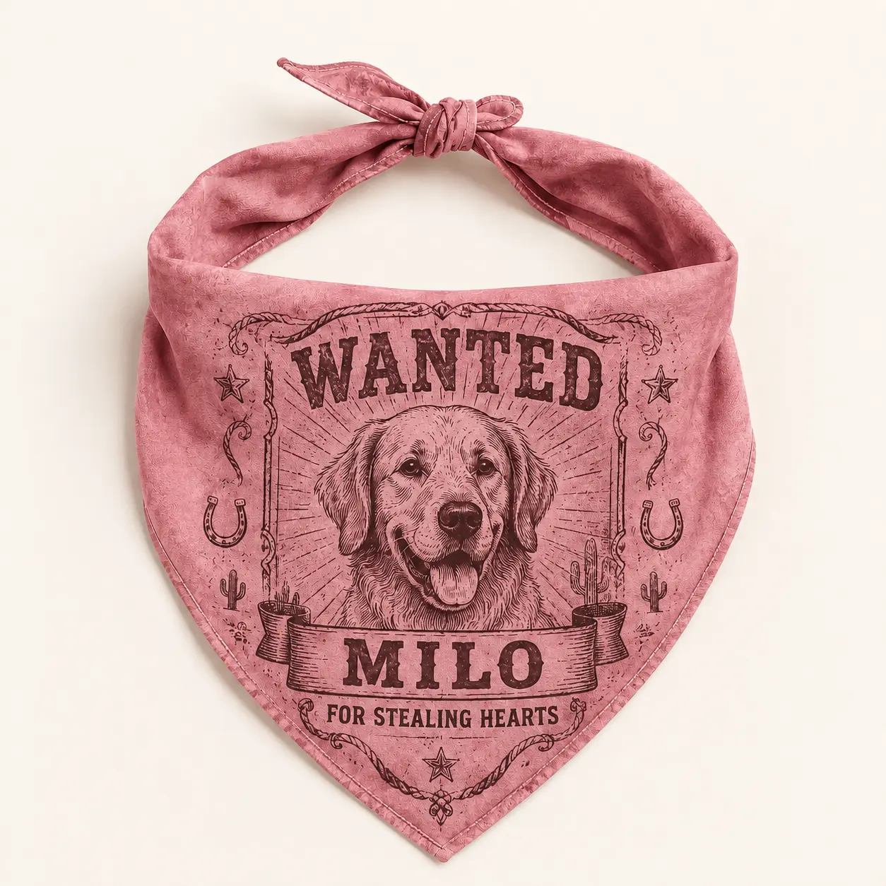 Western Wanted Dog Bandana – Custom Pet Portrait & Name