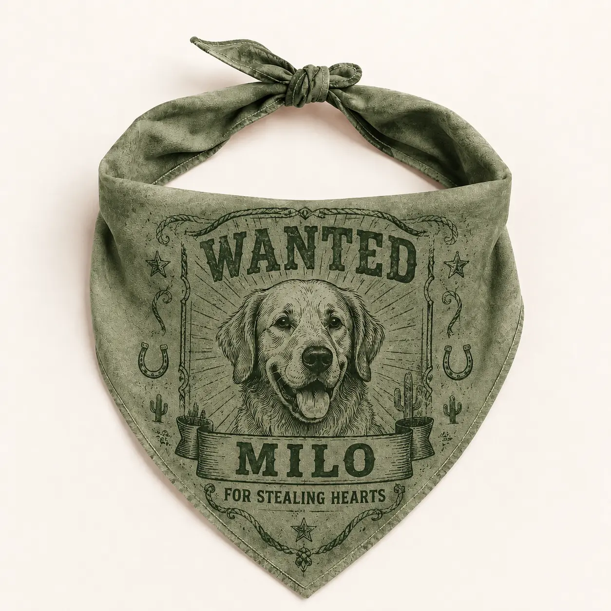 Western Wanted Dog Bandana – Custom Pet Portrait & Name
