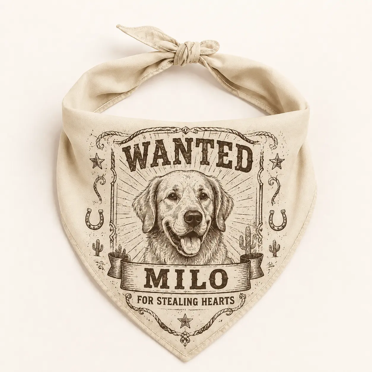 Western Wanted Dog Bandana – Custom Pet Portrait & Name