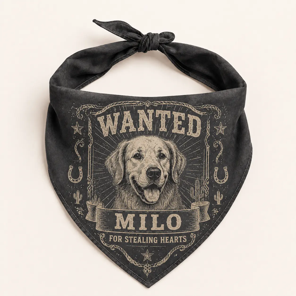 Western Wanted Dog Bandana – Custom Pet Portrait & Name