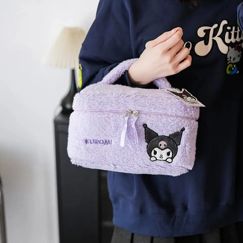 Cute Kuromi Plush Cosmetic Bag Large Capacity Kawaii Makeup Organizer for Travel and Daily Use