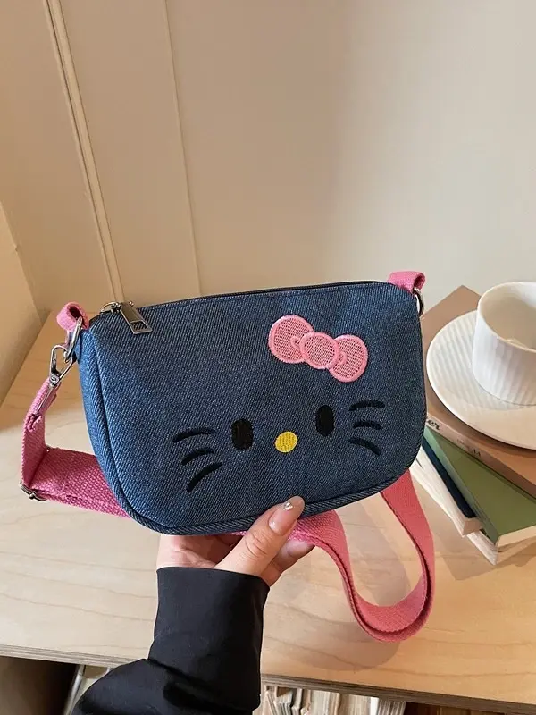 Hello Kitty Denim Mini Fanny Pack Women 2026 Kawaii Cartoon Crossbody Waist Bag Adjustable Strap Small Sling Purse 4 Colors