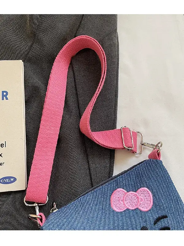 Hello Kitty Denim Mini Fanny Pack Women 2026 Kawaii Cartoon Crossbody Waist Bag Adjustable Strap Small Sling Purse 4 Colors