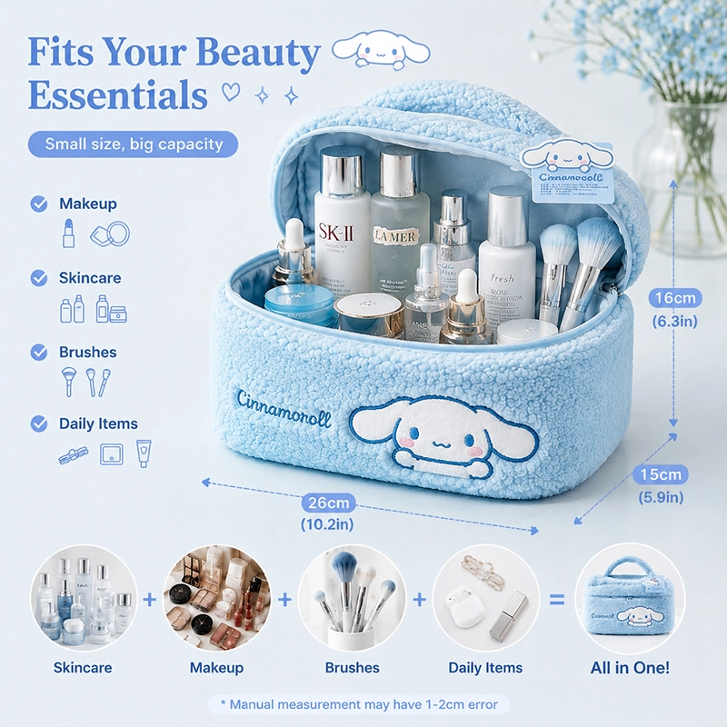 Cinnamoroll Plush Cosmetic Bag - Cute Travel Makeup Organizer with Embroidery