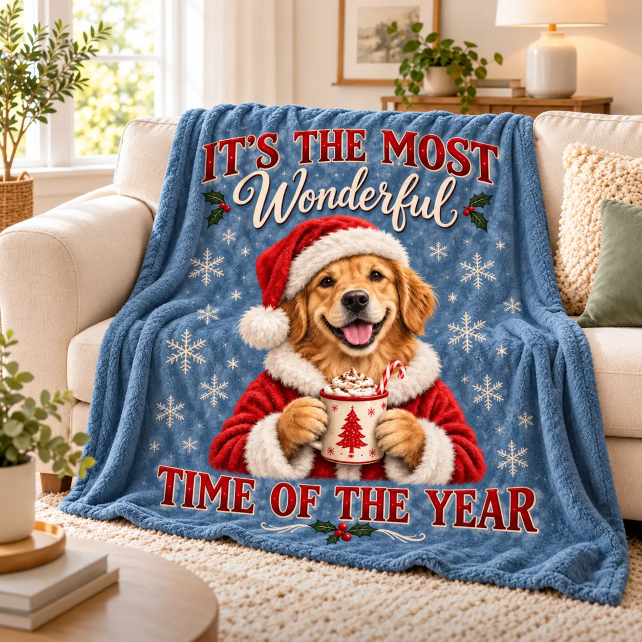 Custom Pet Portrait Blanket – "Merry Chrismas"