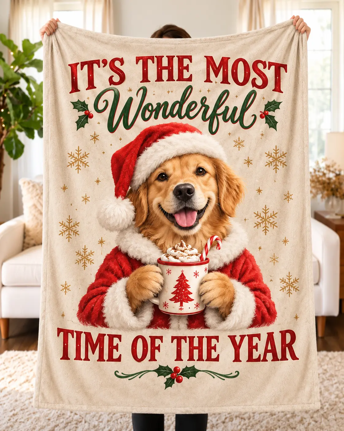 Custom Pet Portrait Blanket – "Merry Chrismas"