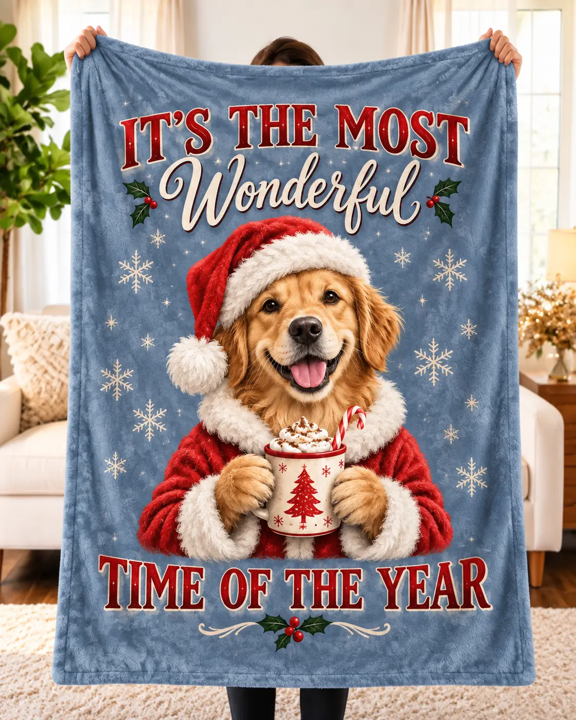 Custom Pet Portrait Blanket – "Merry Chrismas"
