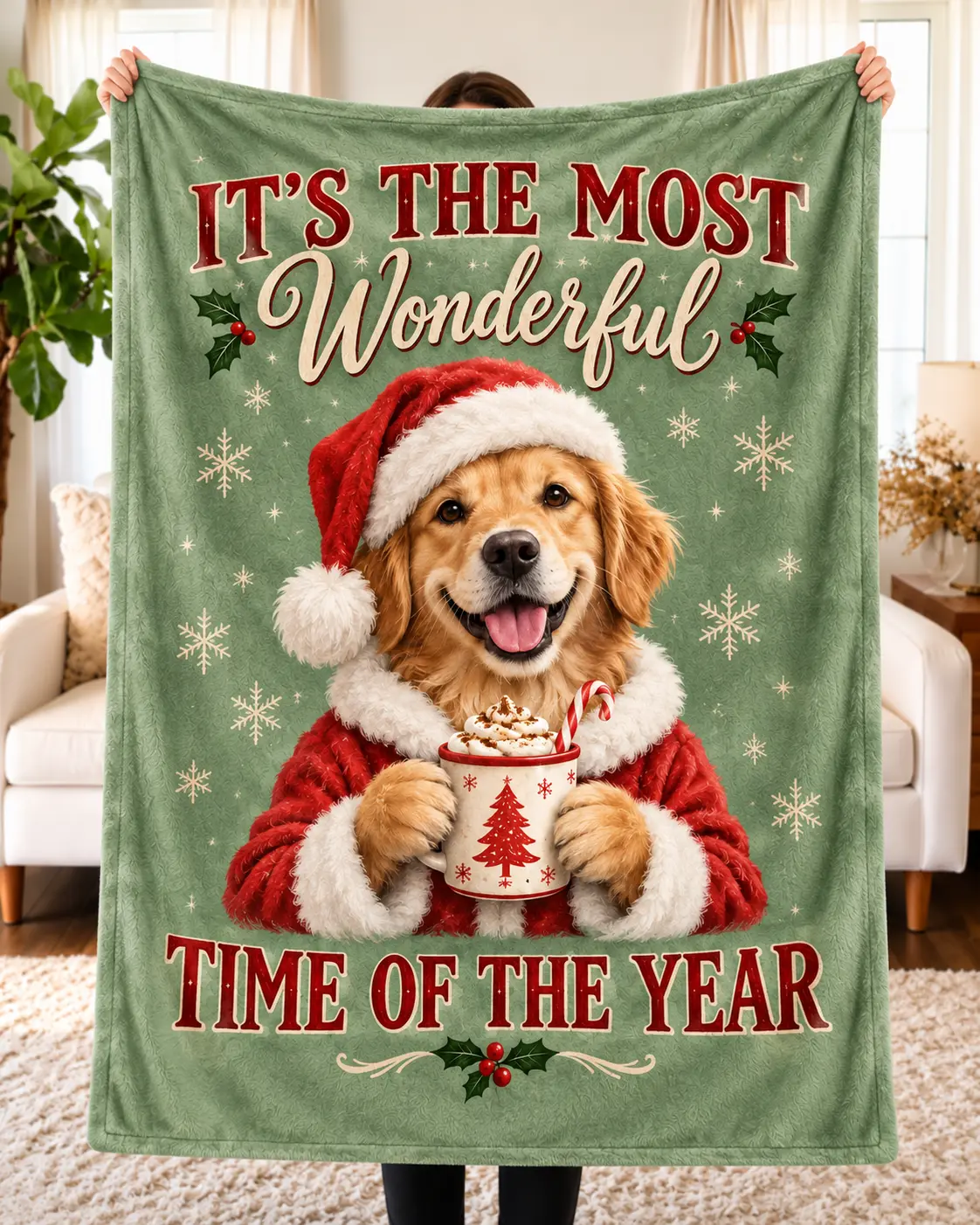 Custom Pet Portrait Blanket – "Merry Chrismas"