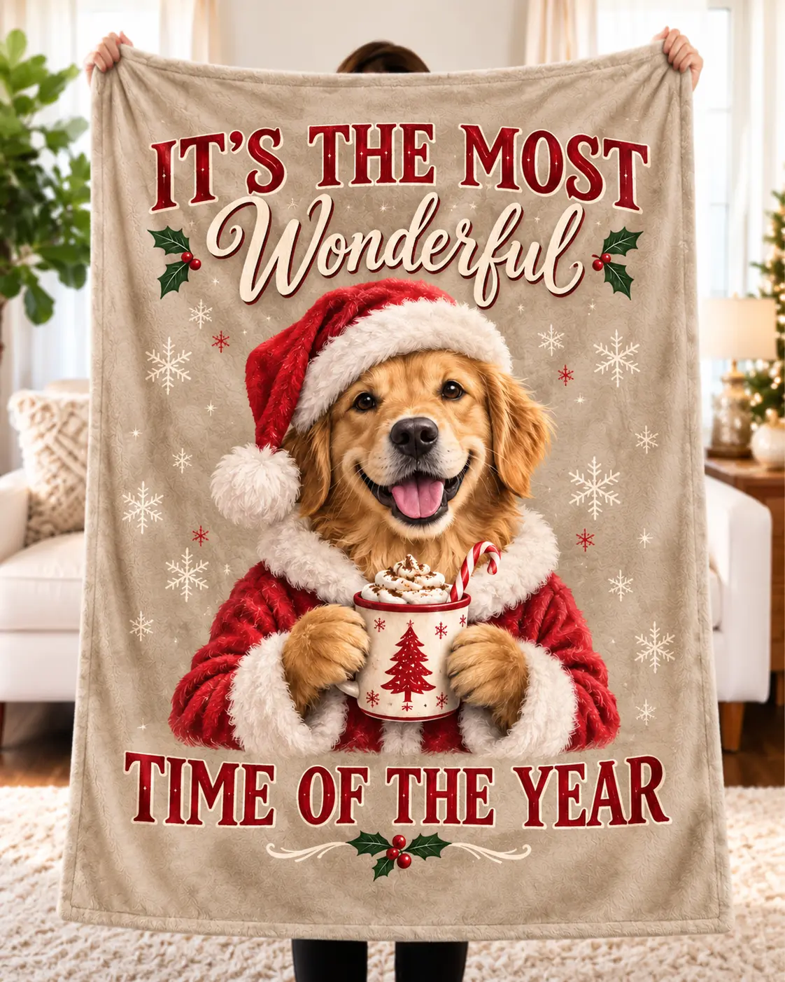 Custom Pet Portrait Blanket – "Merry Chrismas"