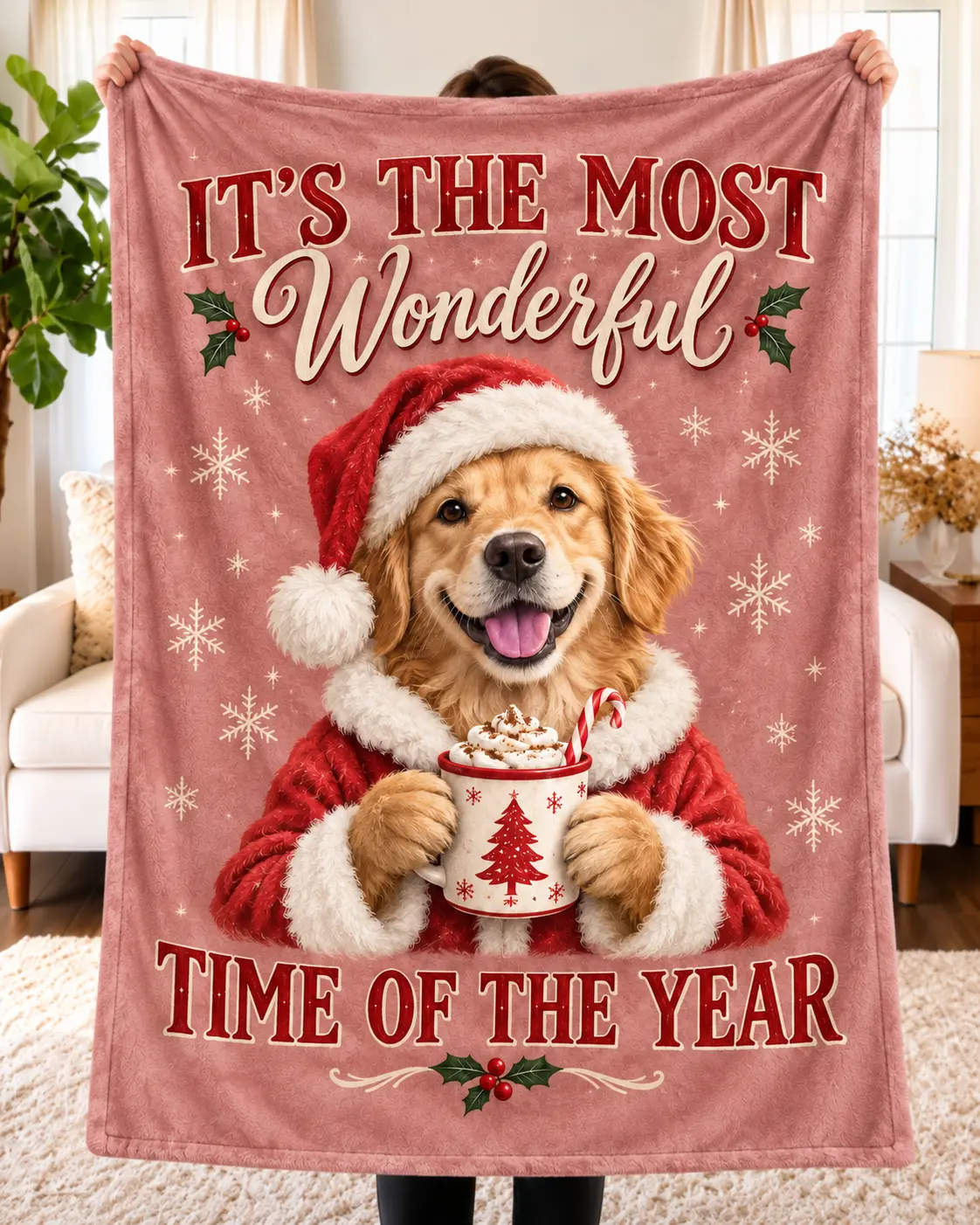 Custom Pet Portrait Blanket – "Merry Chrismas"