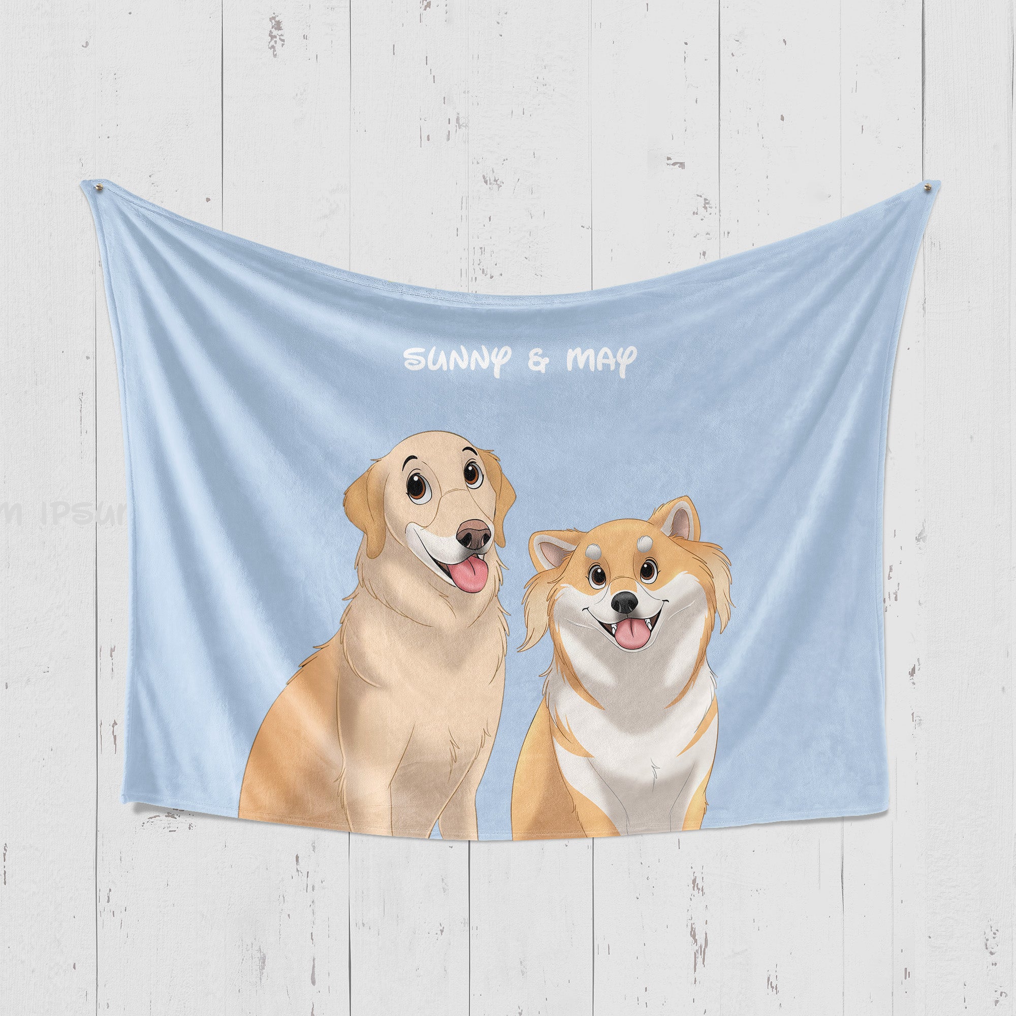 Custom Cartoon Two-Pet Portrait Blanket