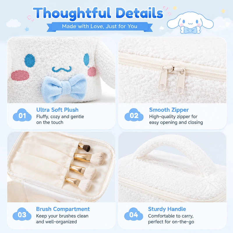 Cinnamoroll Plush Cosmetic Bag Cute Makeup Organizer Travel Toiletry Bag